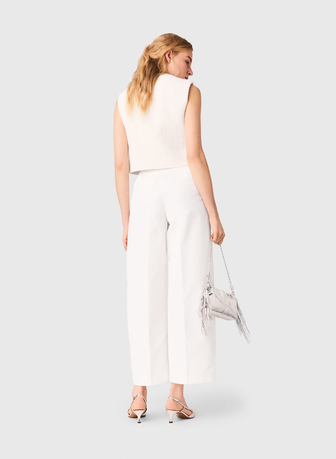 Pantalon large taille haute MAJE Blanc