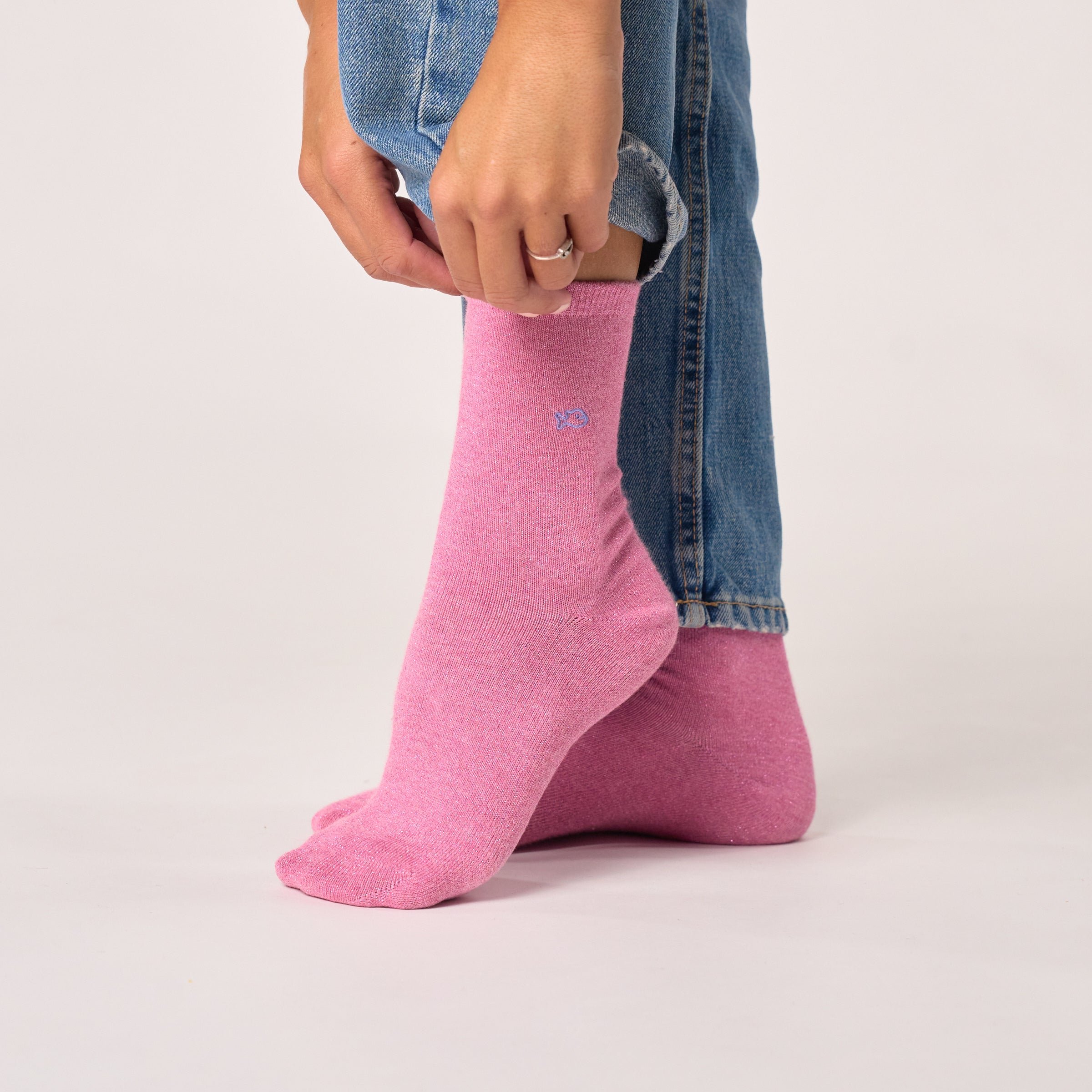 Solid Combed Cotton Glittery Socks BILLYBELT Pink