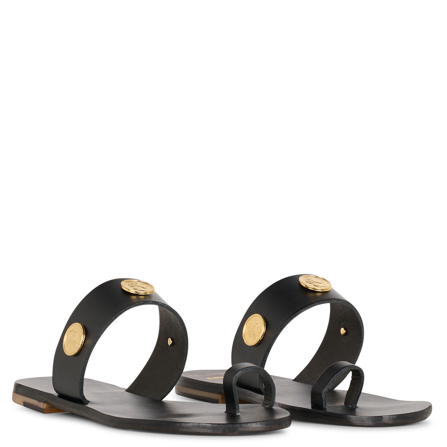 Platte leren teenslippers MAMA PRAIA Zwart