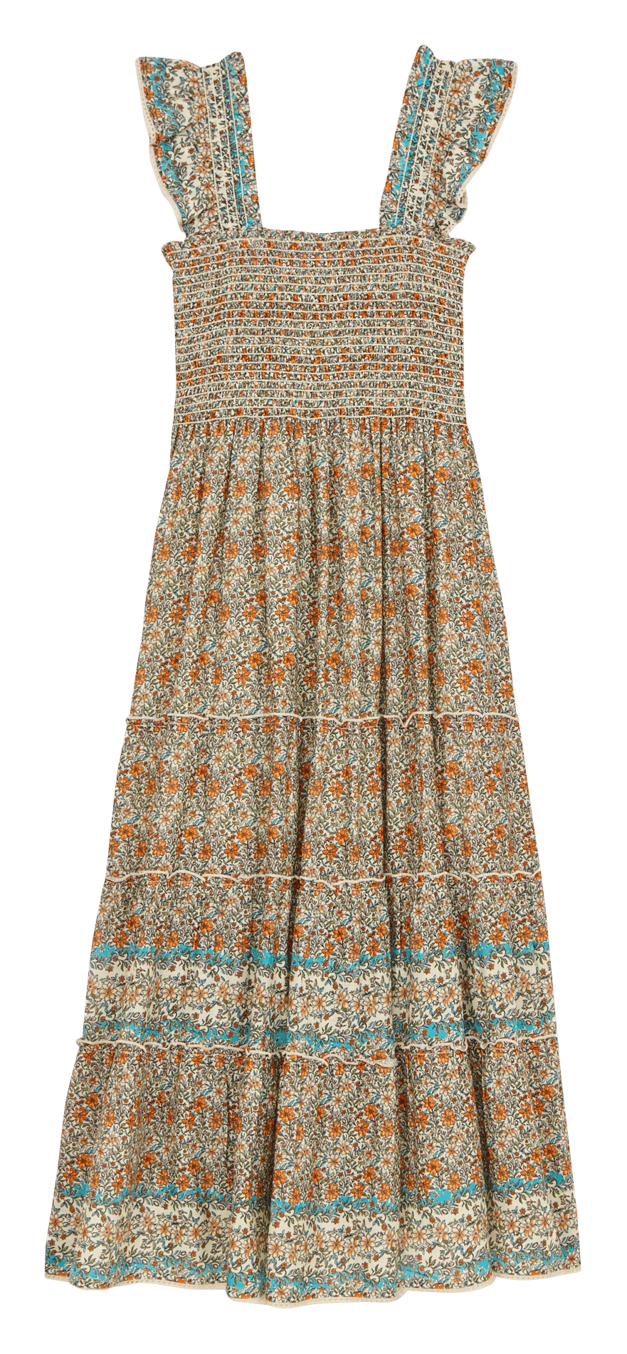 Lange, katoenen jurk met vierkante hals en print M.A.B.E Veelkleurig