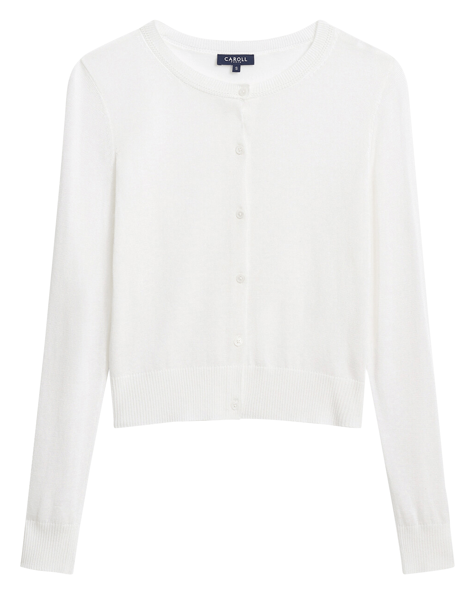 Cardigan col rond en coton mélangé CAROLL Beige