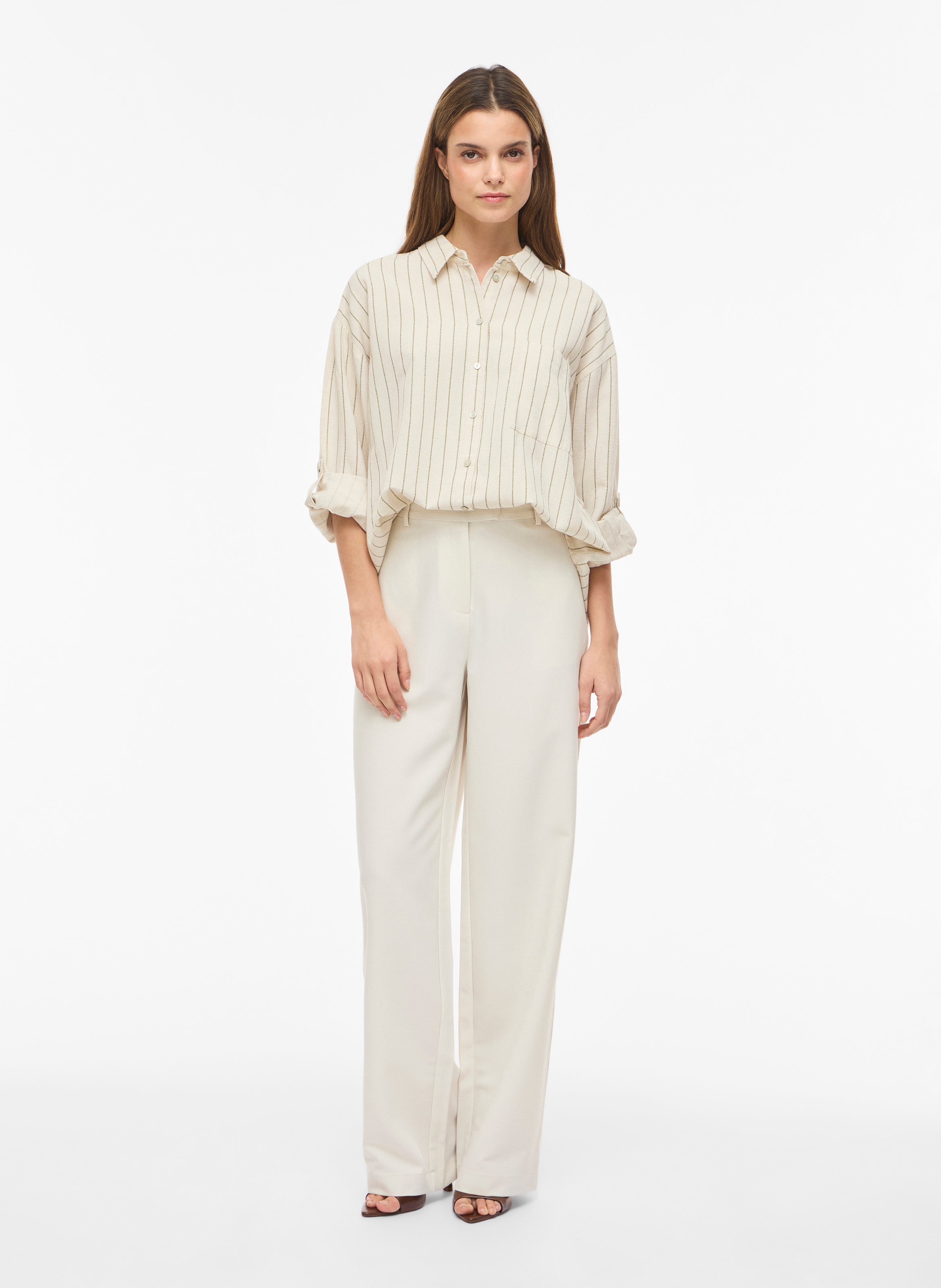 Gestreifte Oversize-Bluse mit klassischem Kragen VILA Beige