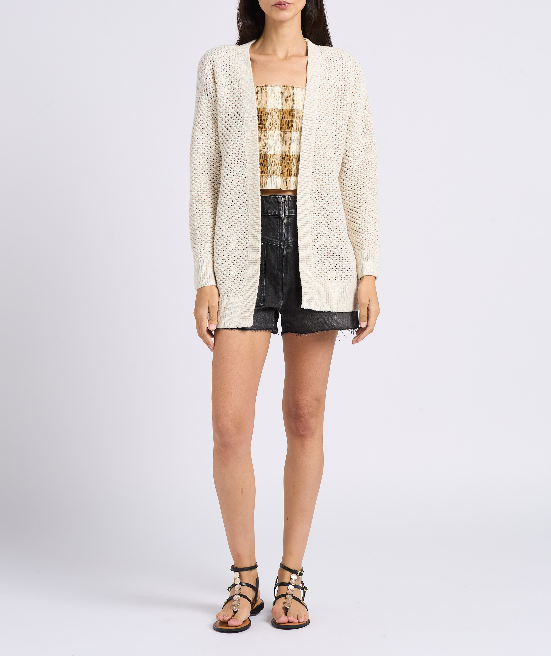 Top de algodón fruncido mezclado Marron