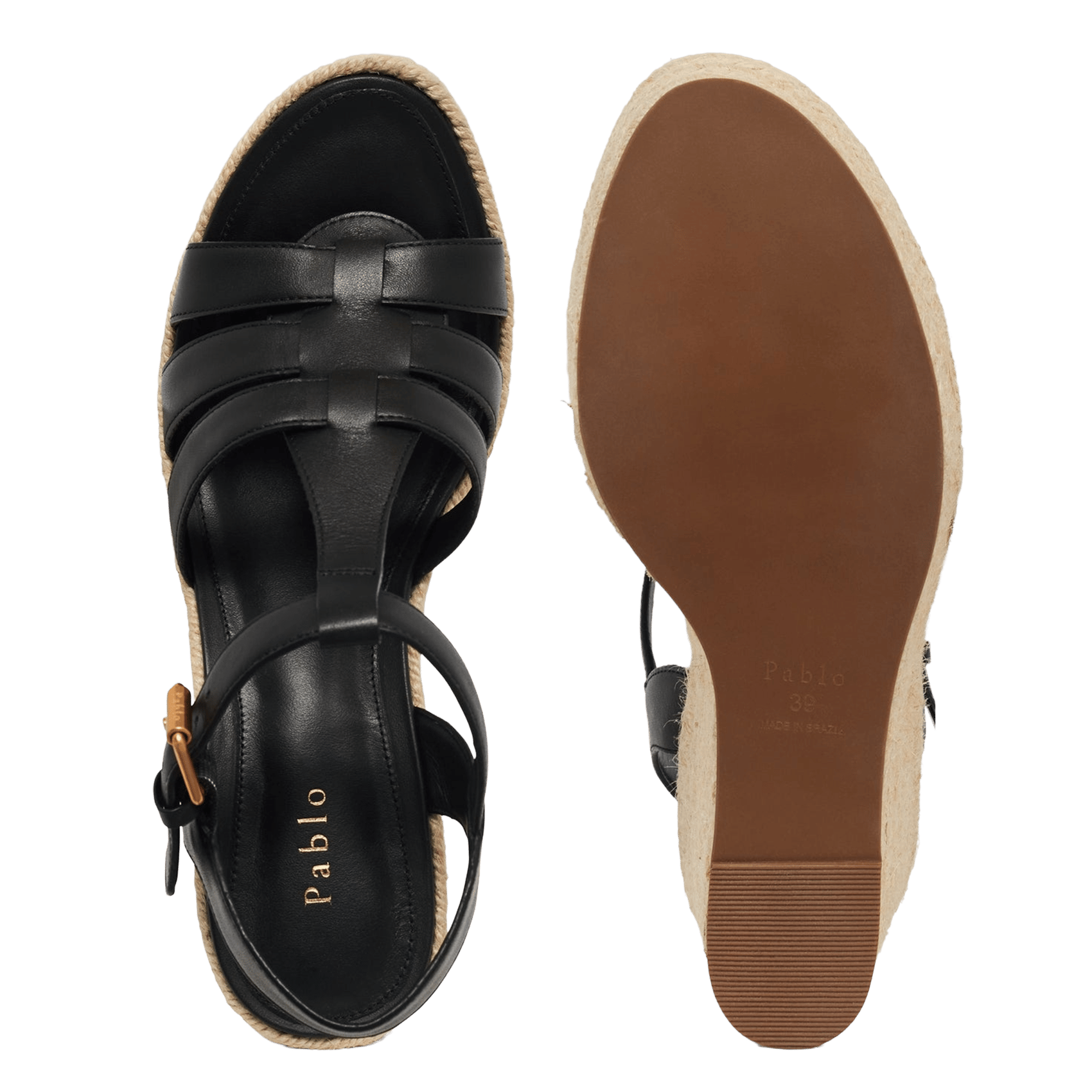 Sandales compensées en cuir PABLO Noir