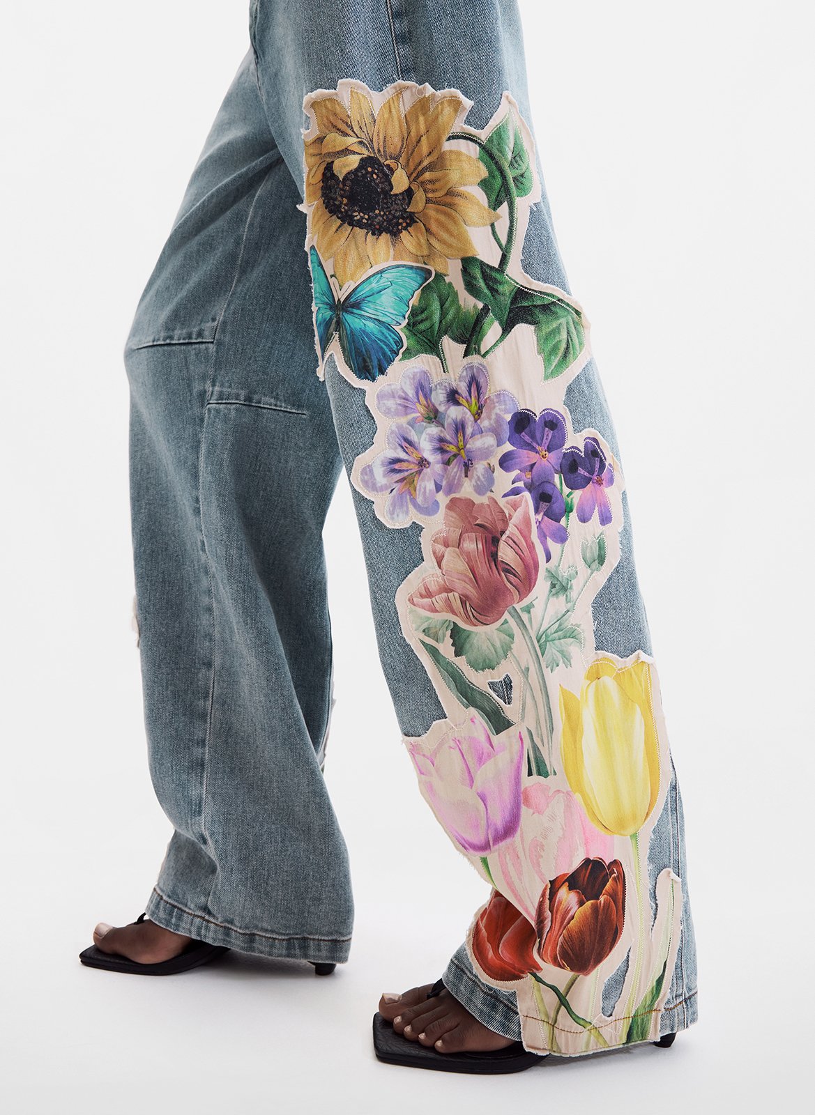 Wijde broek van gemengd katoen met borduursel DESIGUAL Blauw