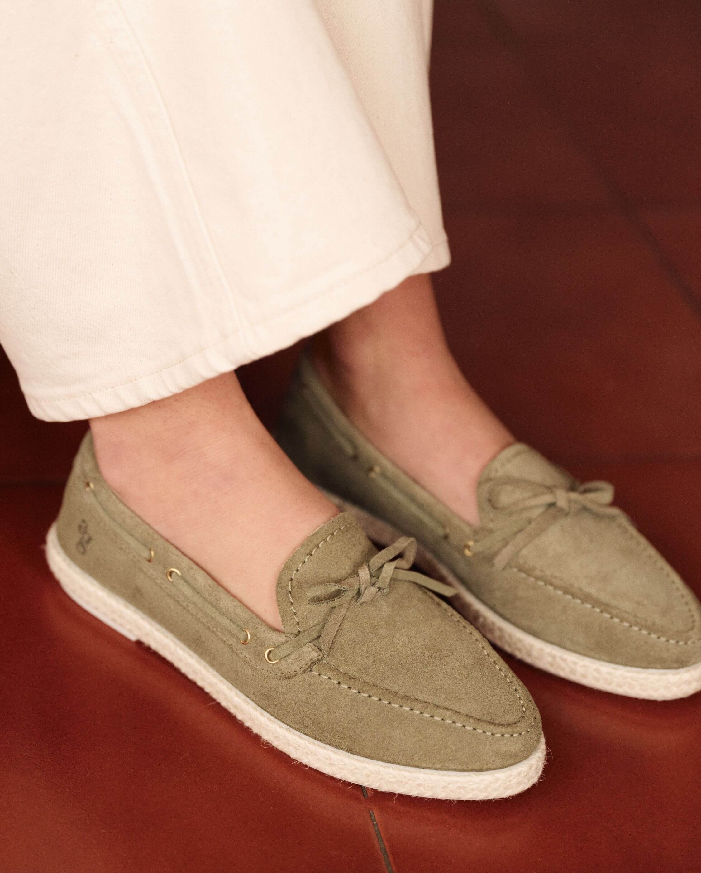 Betty women's boat moccasin, khaki leather ANGARDE Khaki