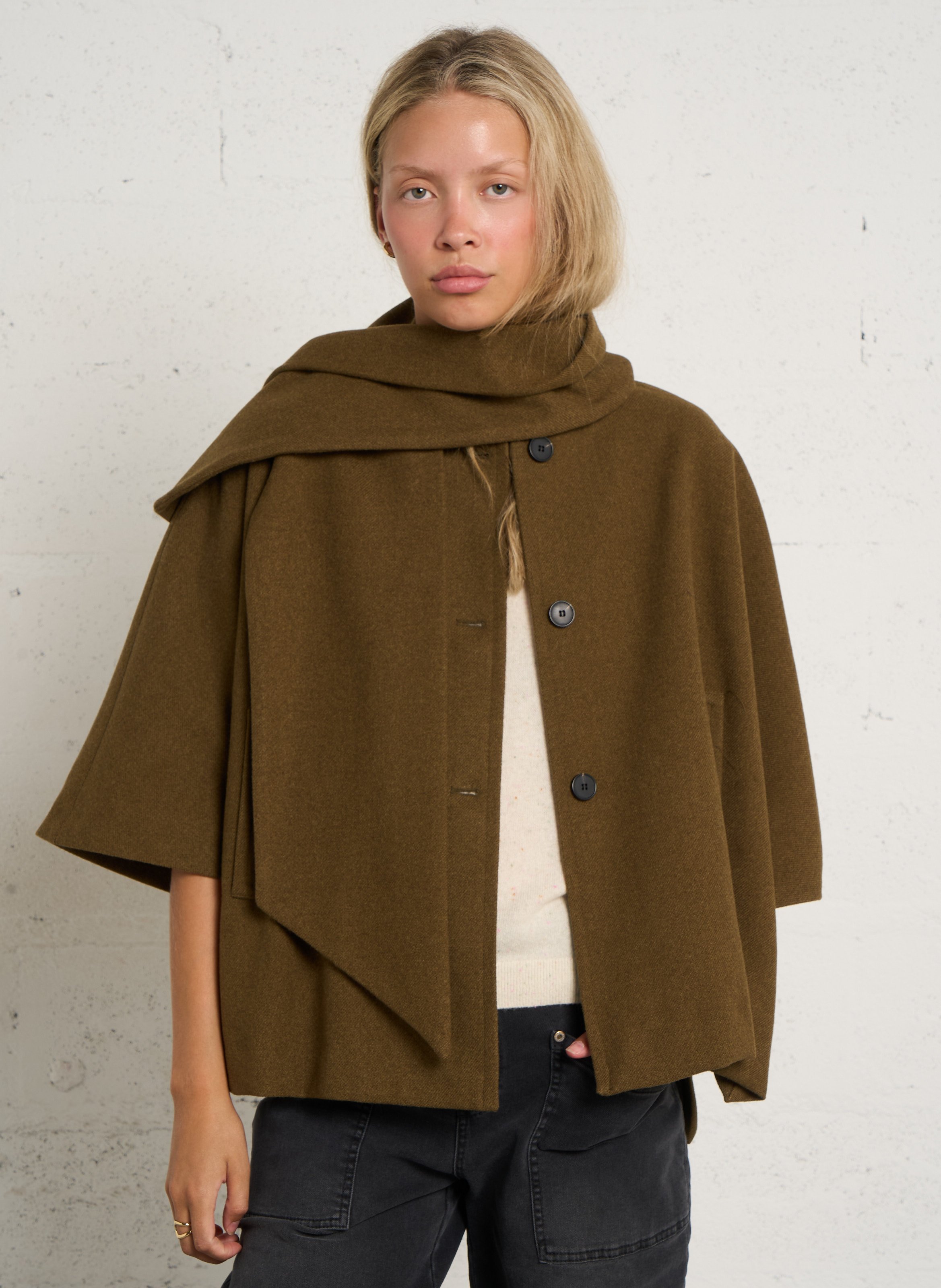 Short Oversized Solid Color Coat PLEASE Khaki