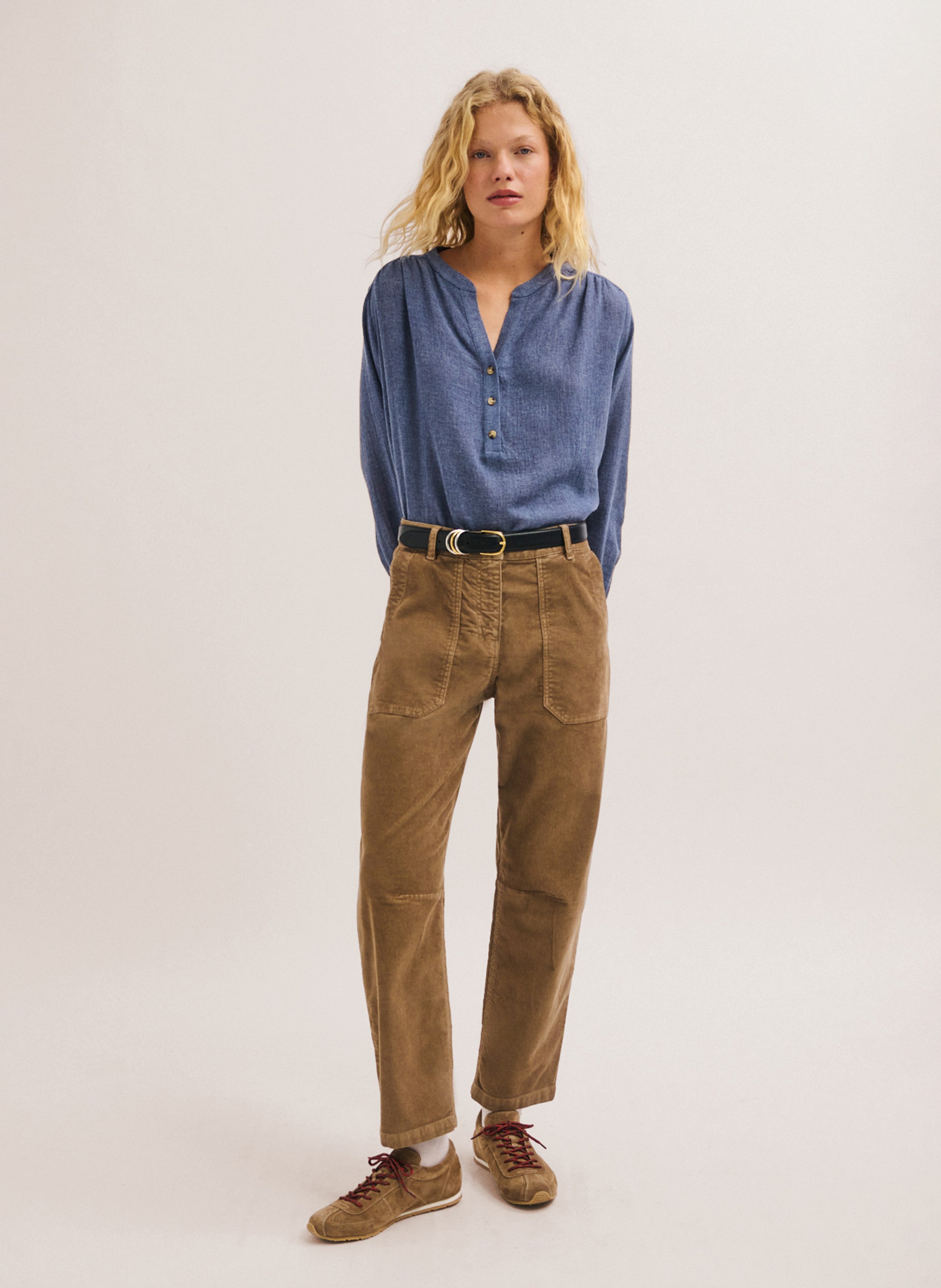 Velvet barrel pants PABLO Beige