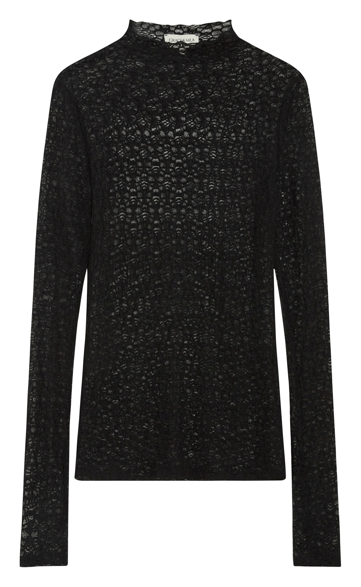 T-shirt manches longues cintré en dentelle GRACE ET MILA Noir