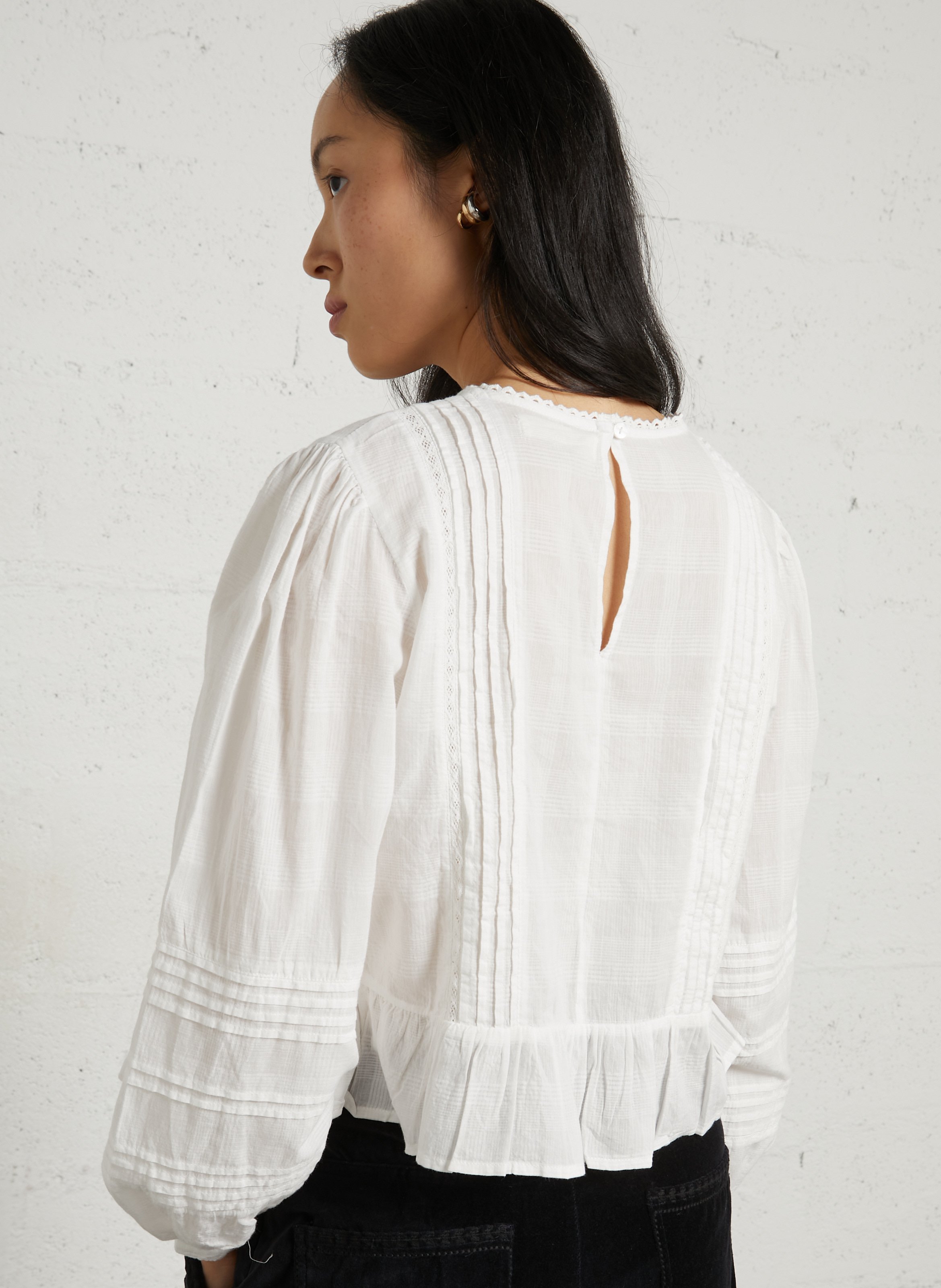 Blouse droite à broderie en coton MAISON HOTEL Blanc
