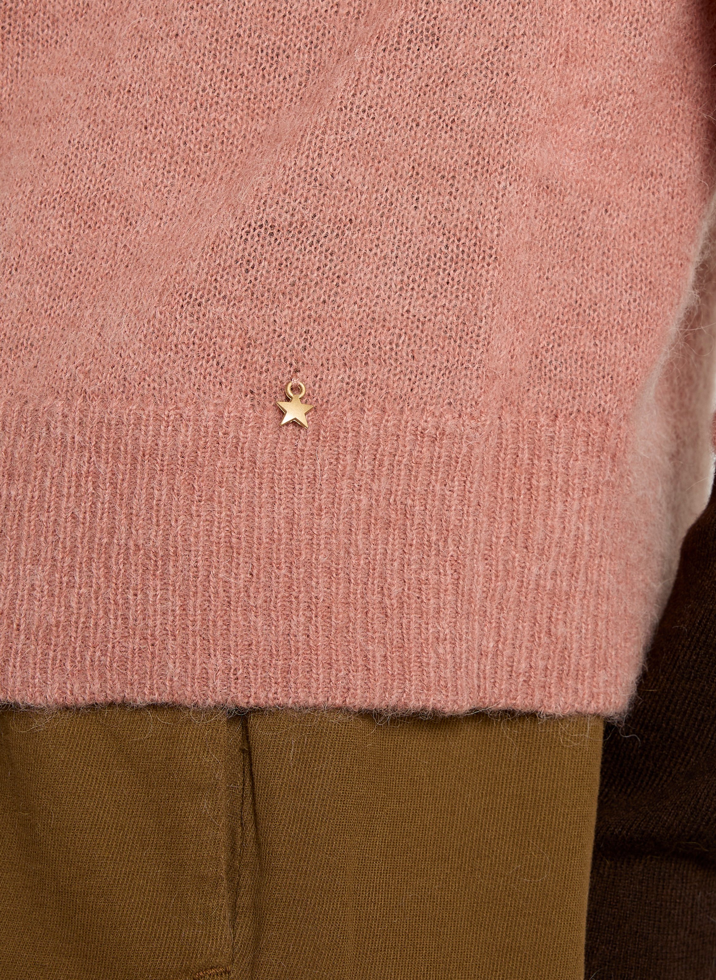 Straight crew-neck cardigan in baby alpaca and silk DES PETITS HAUTS Pink