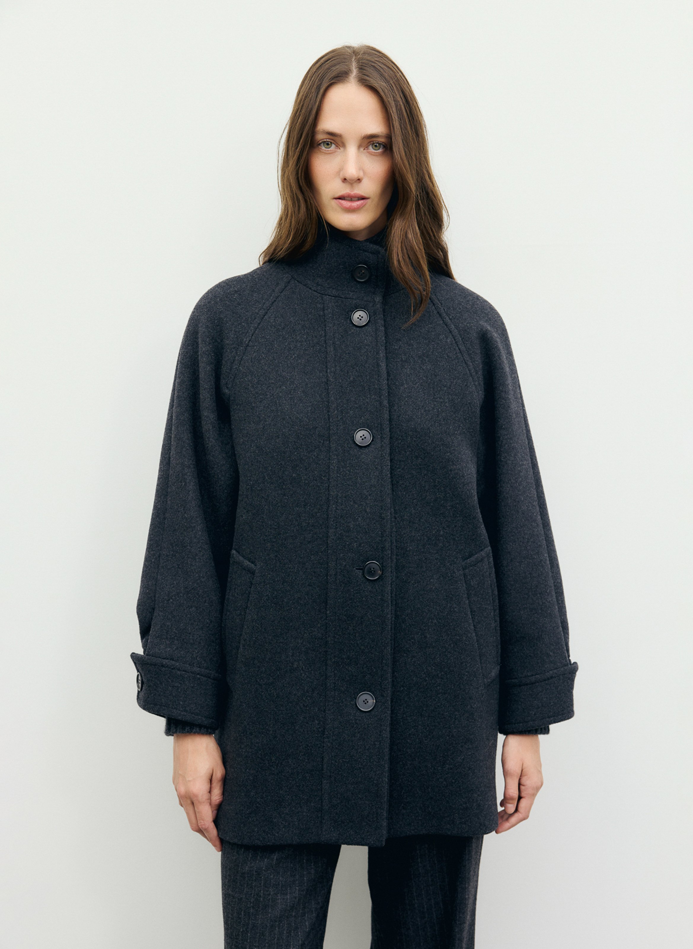 Straight wool-blend coat with high collar GERARD DAREL Grey