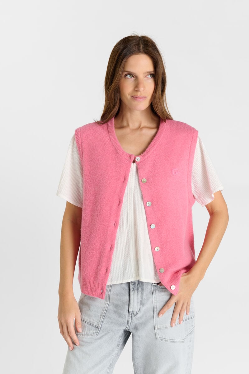 Round neck buttoned cardigan LE TEMPS DES CERISES Pink