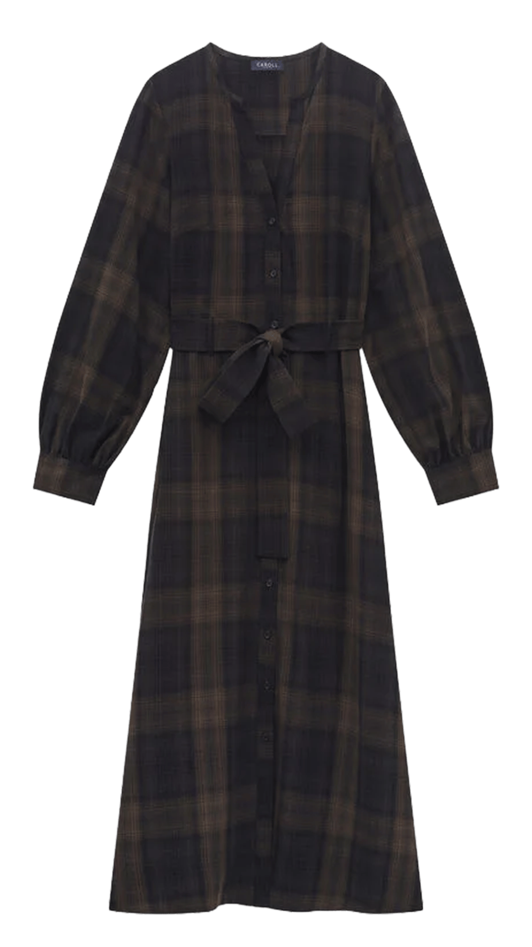 Langes kariertes Kleid mit Knopfleiste CAROLL Braun