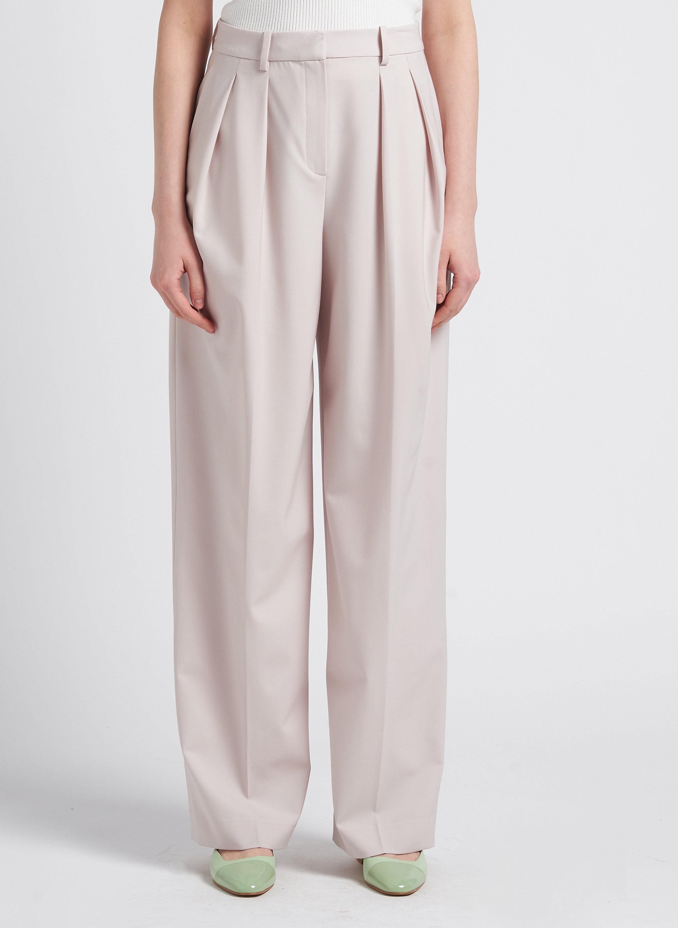 Pantalón ancho de mezcla de lana de talle alto THEORY Beige