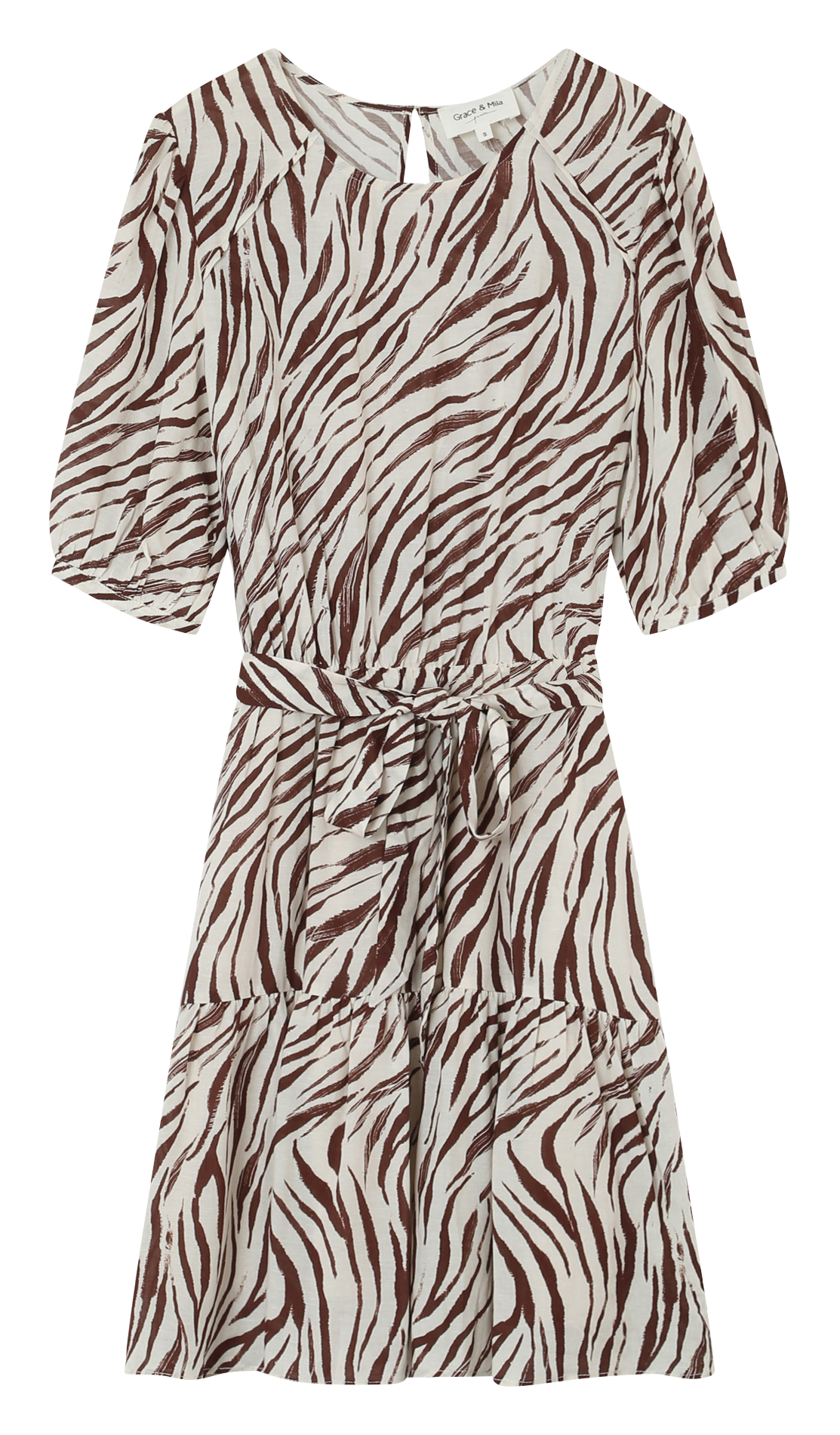 Robe courte droite col rond à imprimé GRACE ET MILA Beige