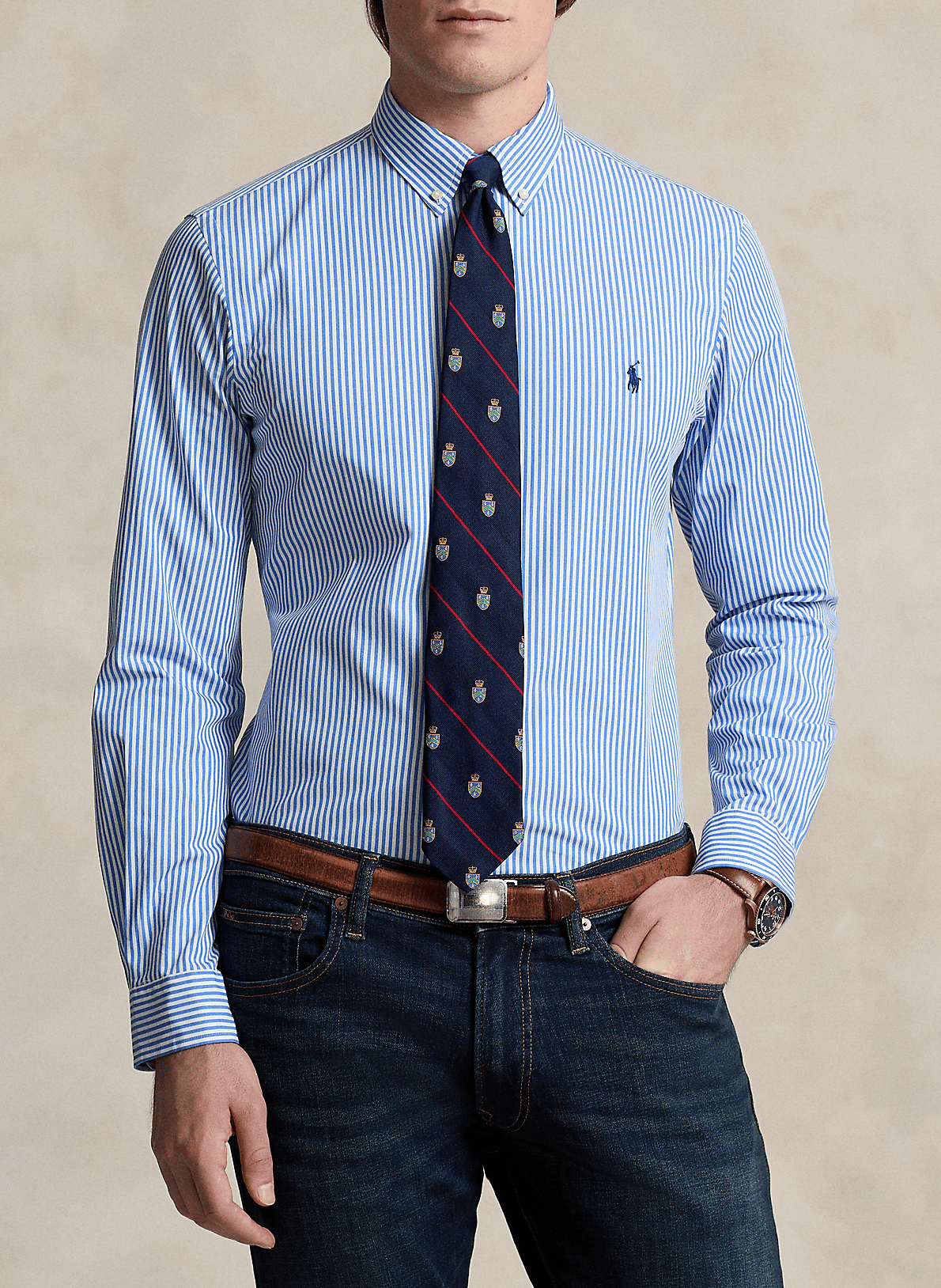 Chemise col américain slim-fit en coton stretch POLO RALPH LAUREN Bleu