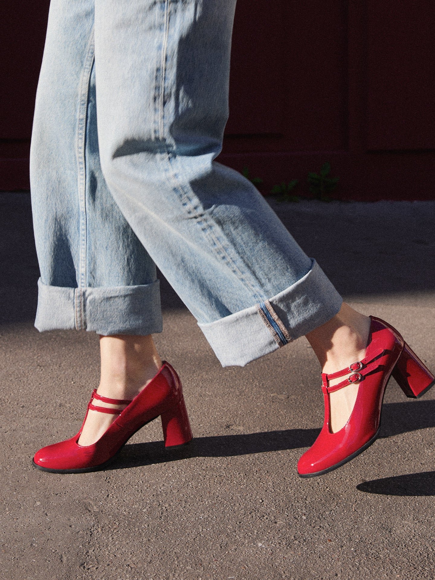Babies with patent leather T-strap heels EMZI PARIS Red