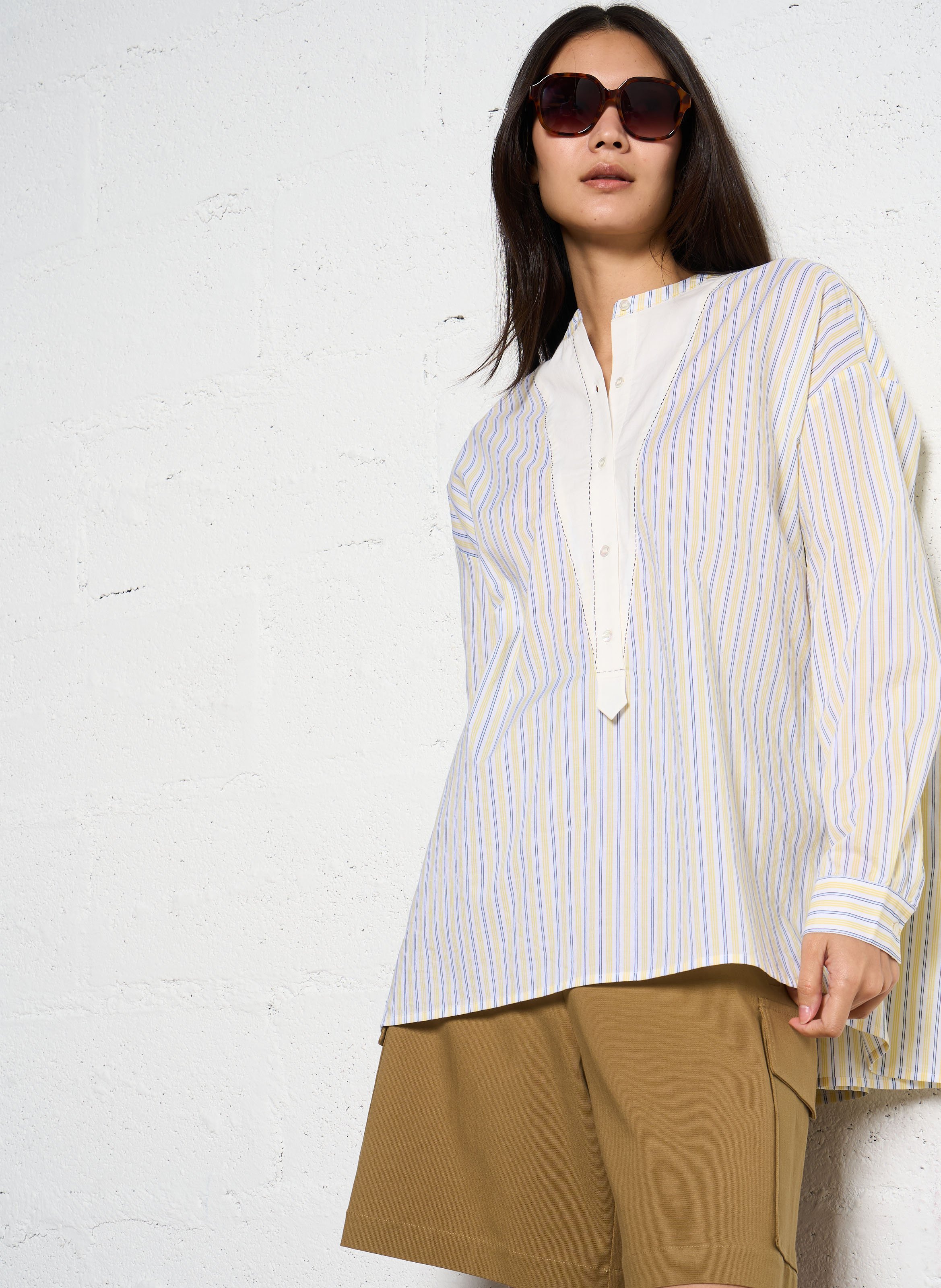 Loose-fit striped cotton blouse V DE VINSTER Yellow