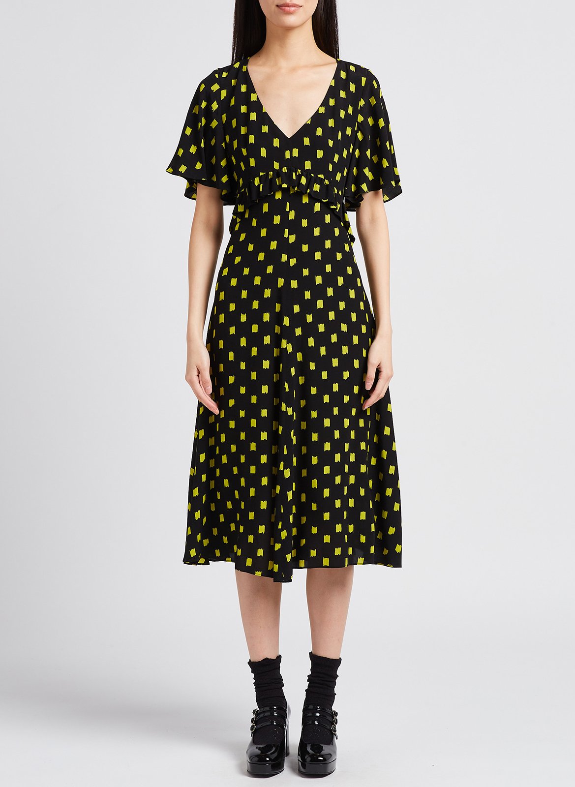 Printed viscose ruffle midi dress PAUL SMITH Black