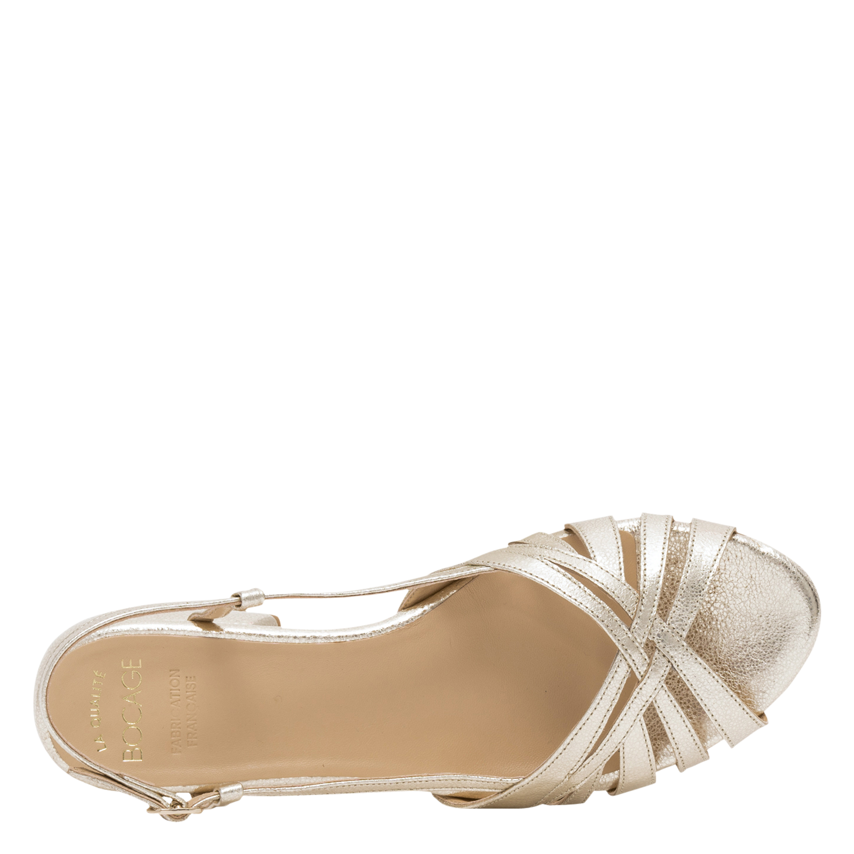 Avarca Berlin - Flache Ledersandalen mit Samt BOCAGE Golden