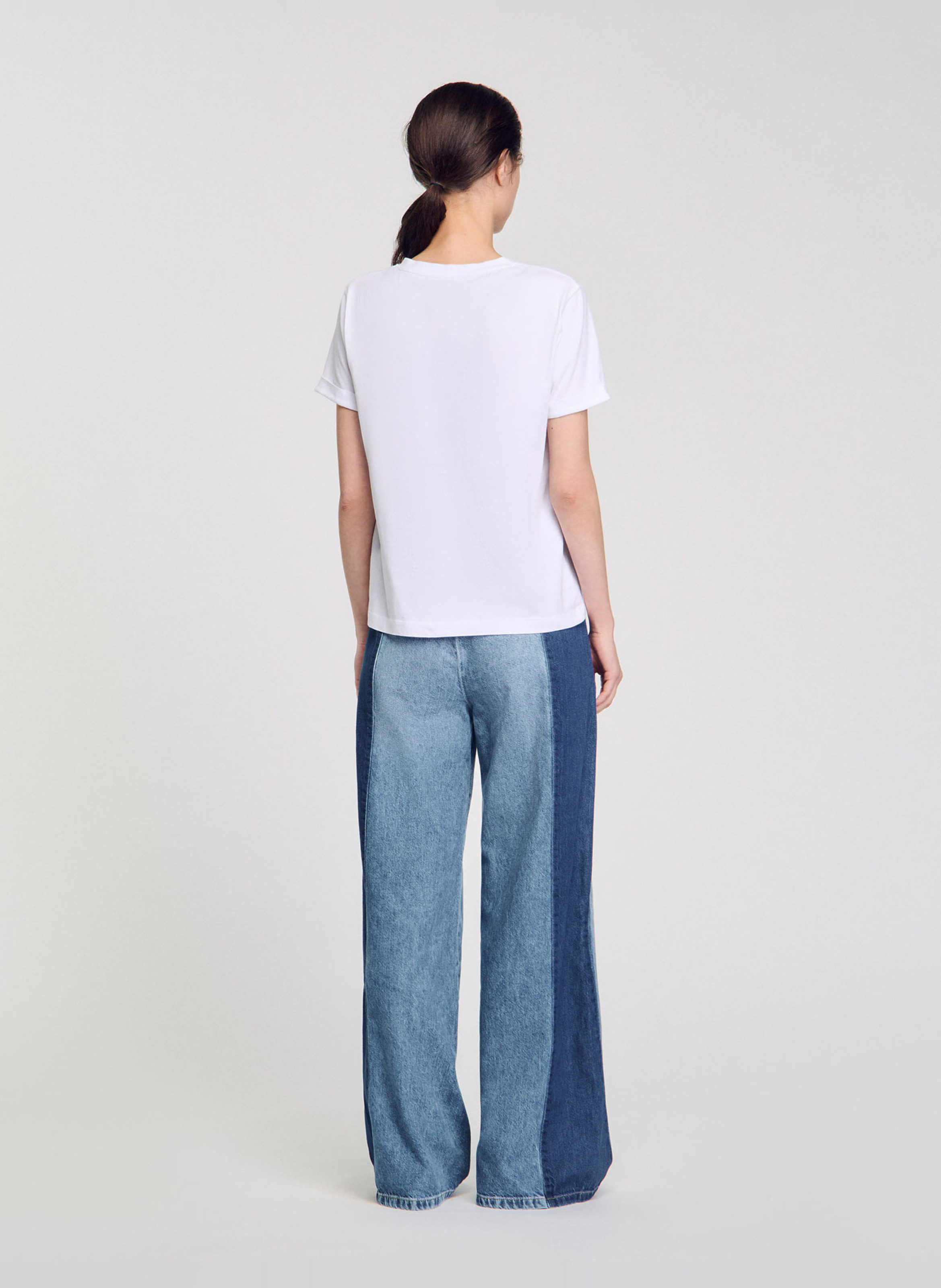 Tee-shirt droit col rond en coton SANDRO Blanc
