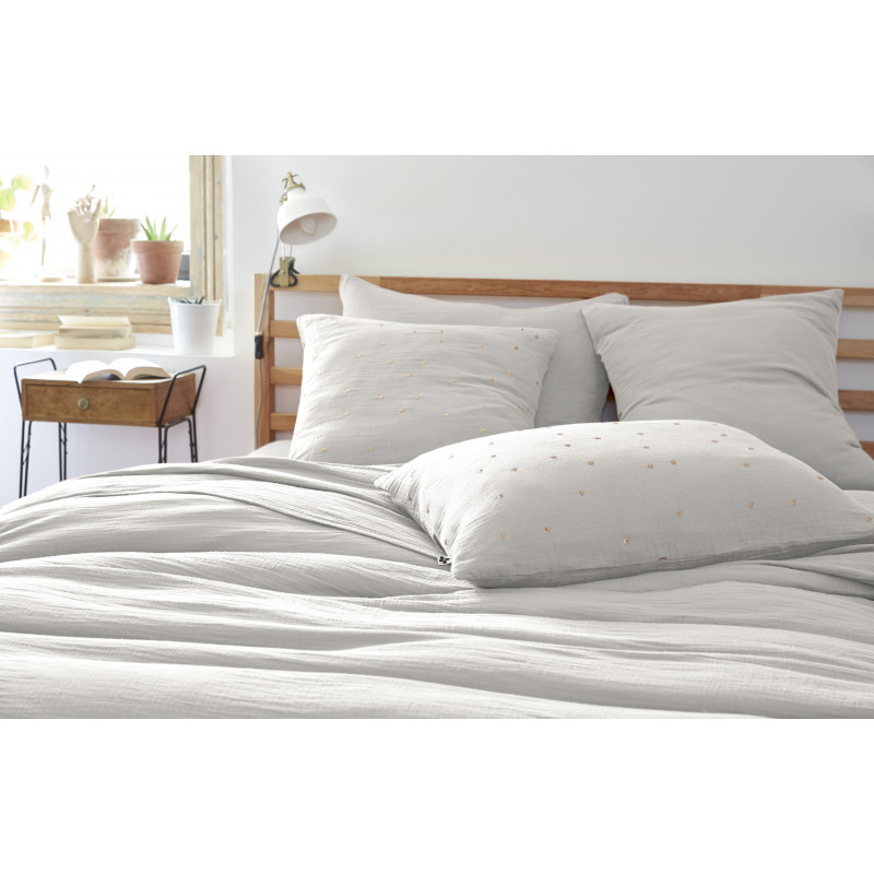 Cotton percale pillow case L'EFFET PAPILLON Grey