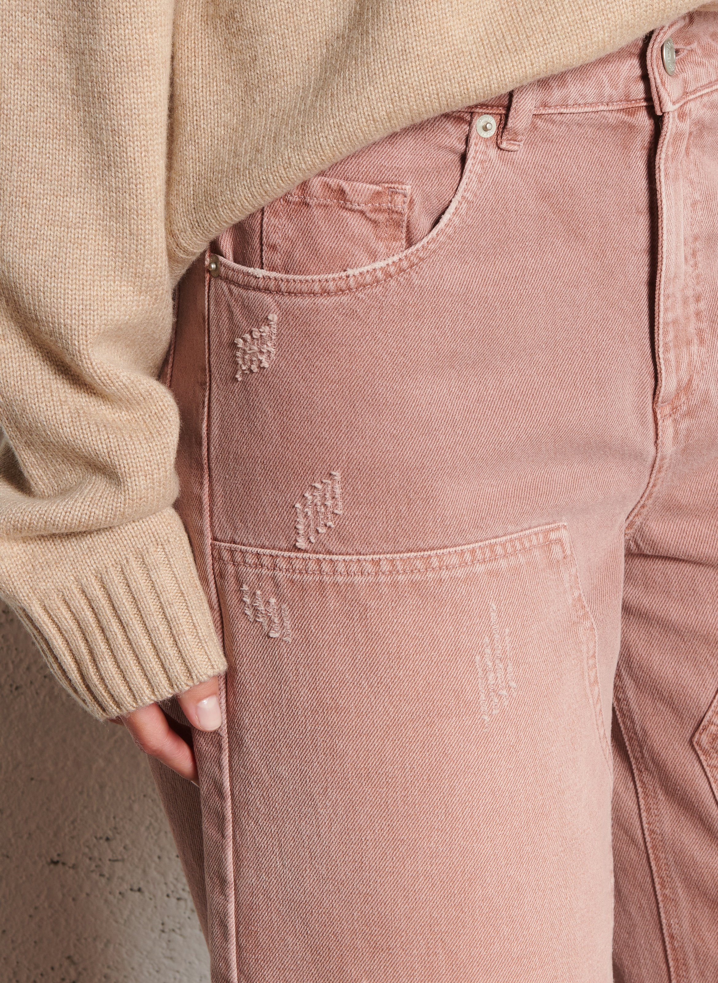 Hoch geschnittene Wide-Leg Jeans mit Used-Effekt IKKS Rosa