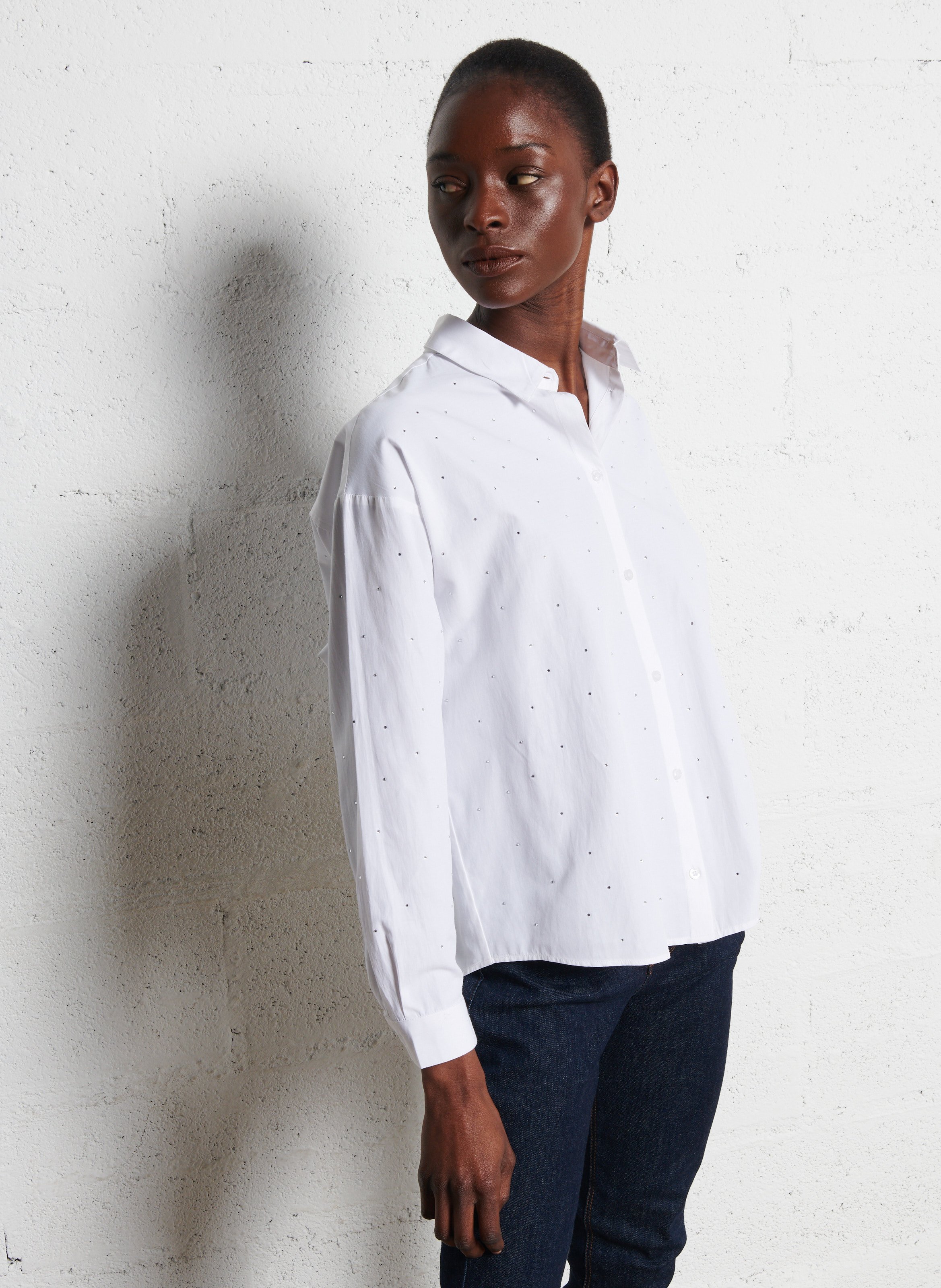 Cotton and jersey shirt ONE STEP White