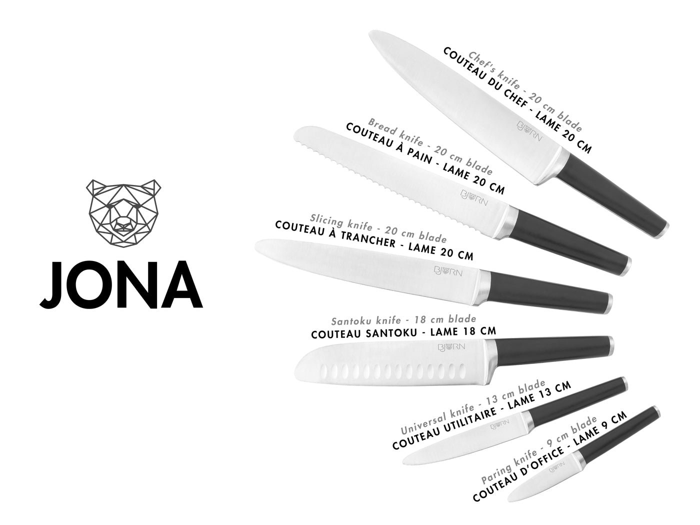 Jona kitchen knives - 6 pieces BJORN Black