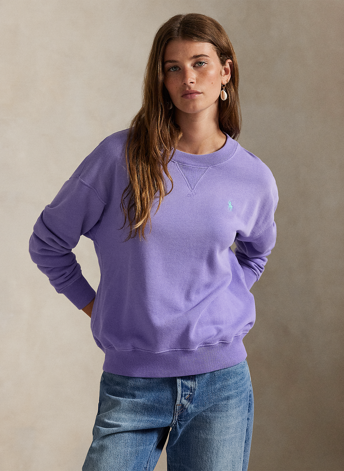 Sweat col rond en coton mélangé POLO RALPH LAUREN Violet