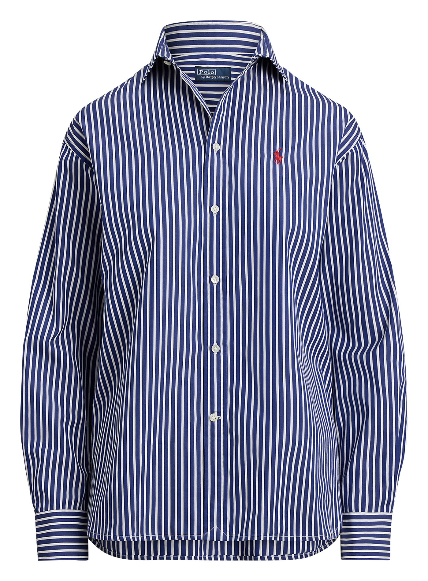 Chemise droite col polo en coton rayé POLO RALPH LAUREN Bleu