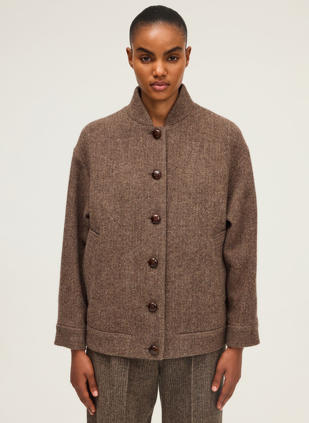 Oversized high neck wool jacket PABLO Brown