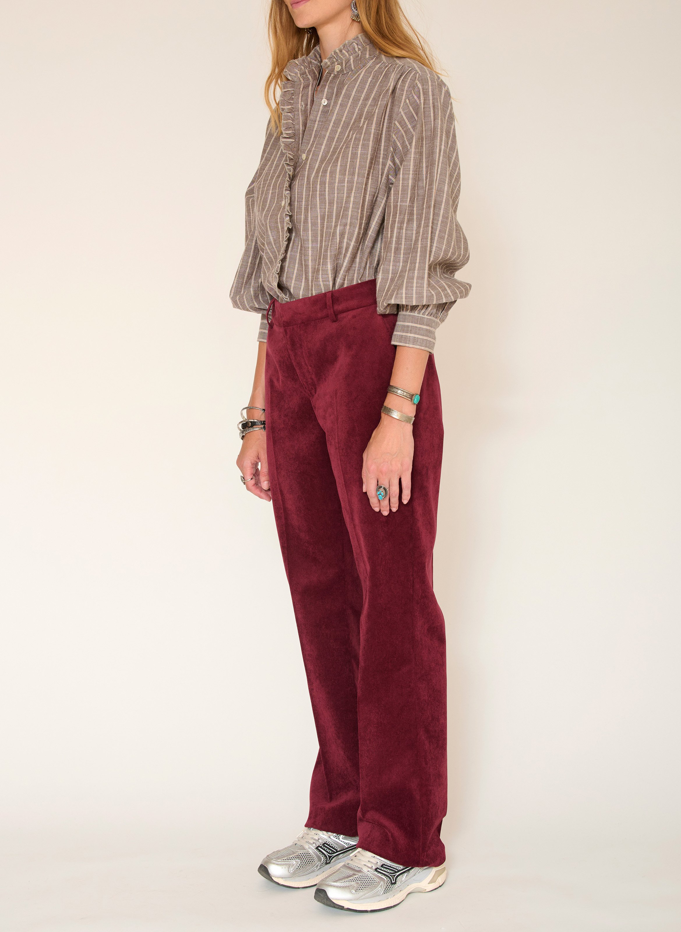 Pantalon droit en velours côtelé MKT Rouge