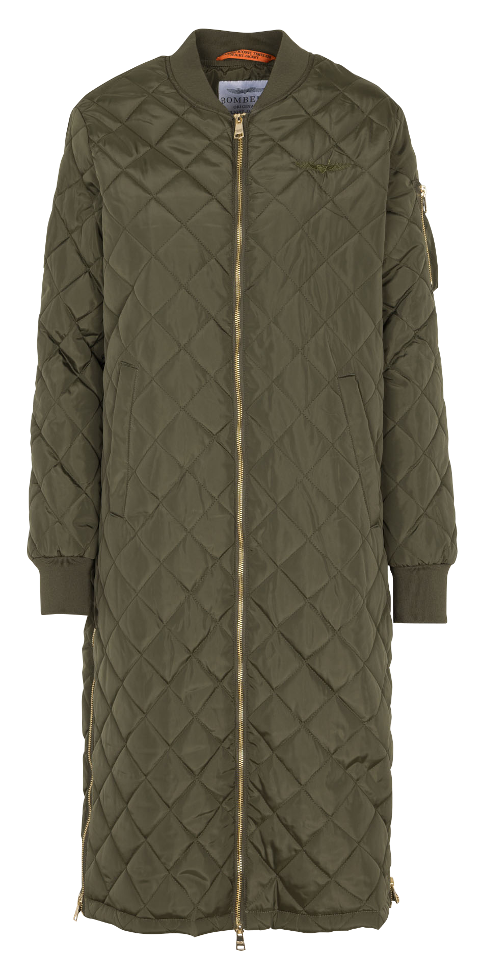 Veste longue matelassée zippée unie BOMBERS ORIGINAL Kaki