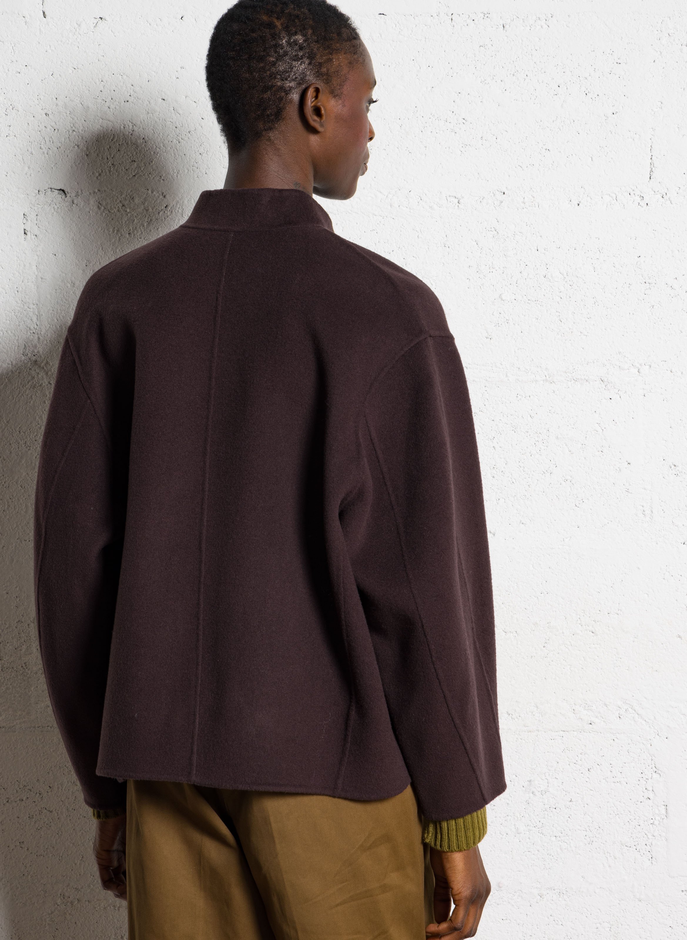 Manteau col rond en laine mélangée  SOEUR Prune