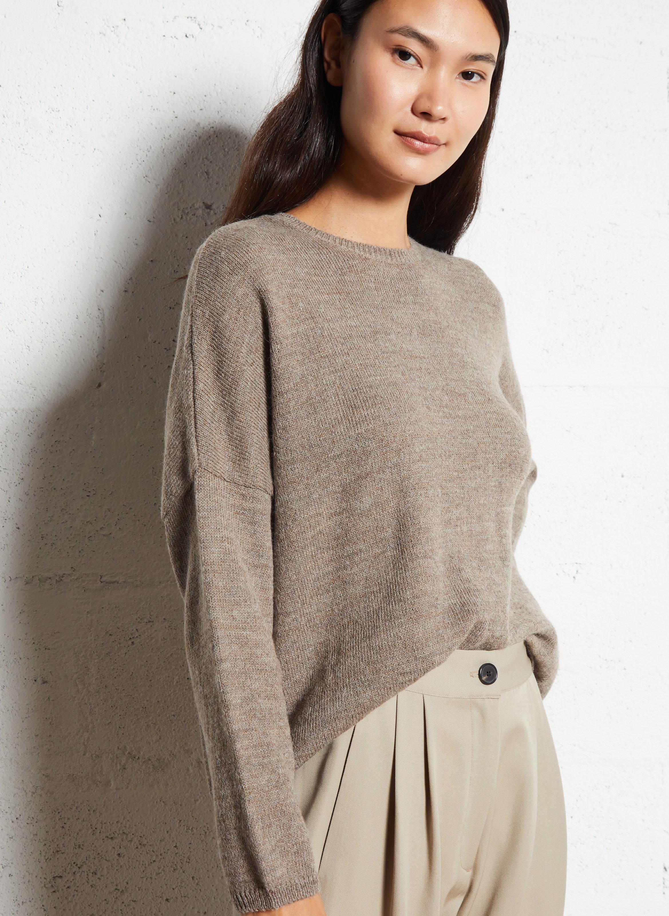 Pull oversize col rond en alpaga mélangé  MASSCOB Marron