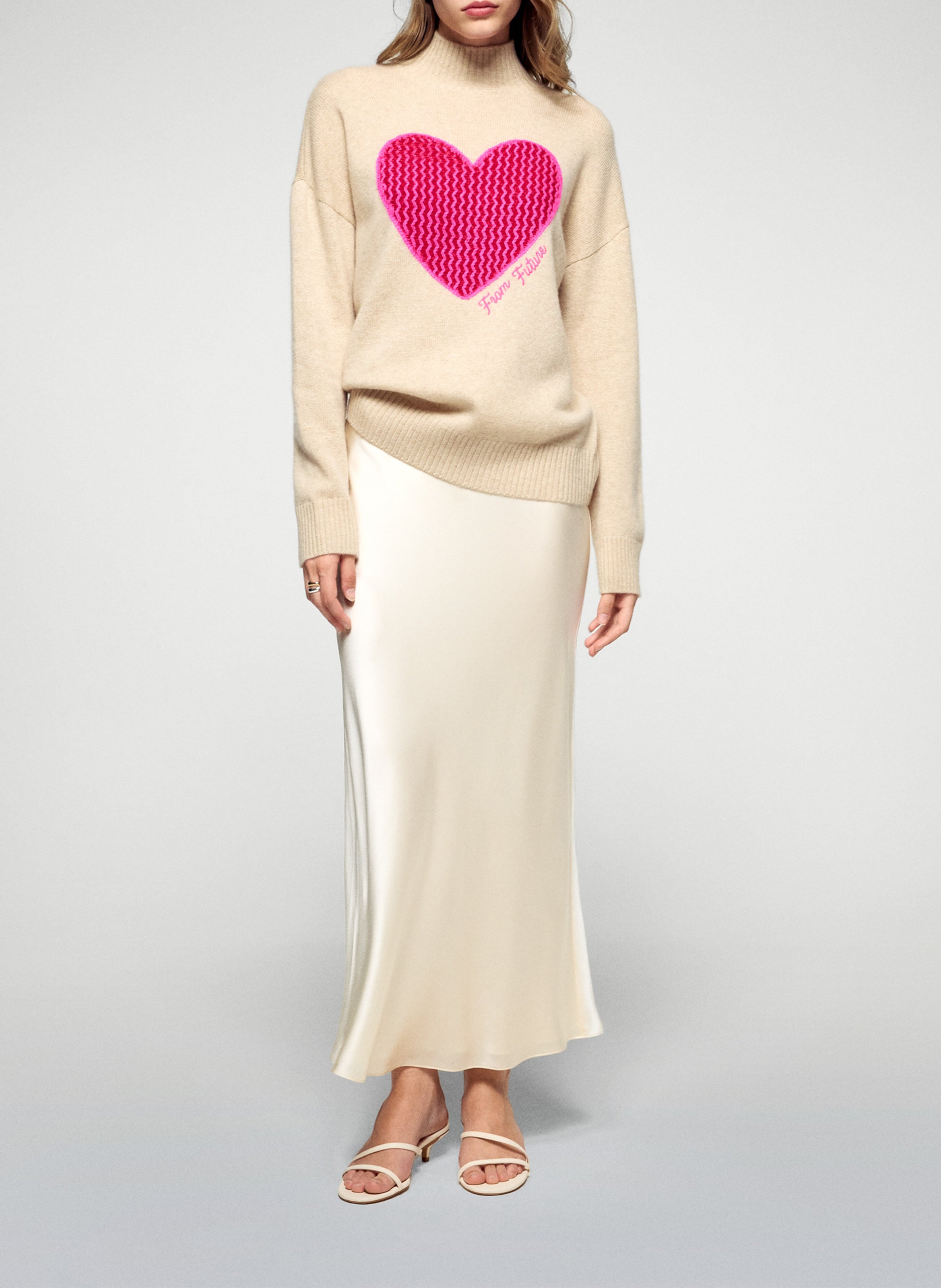 Oversized turtleneck cashmere sweater with embroidery FROM FUTURE Beige