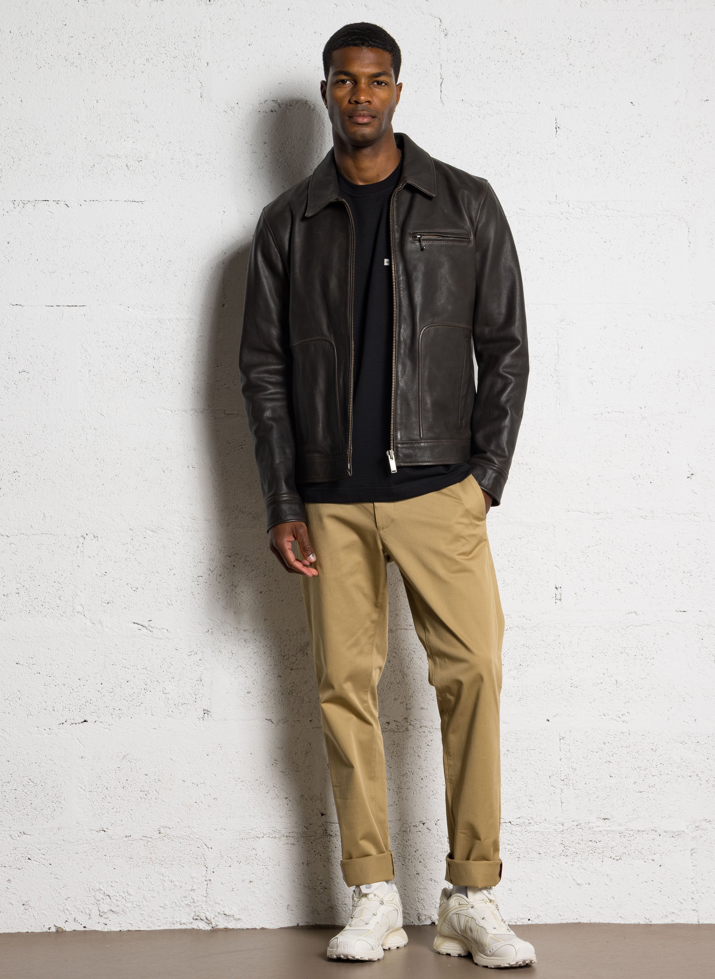 Blouson droit col classique en cuir CHEVIGNON Marron