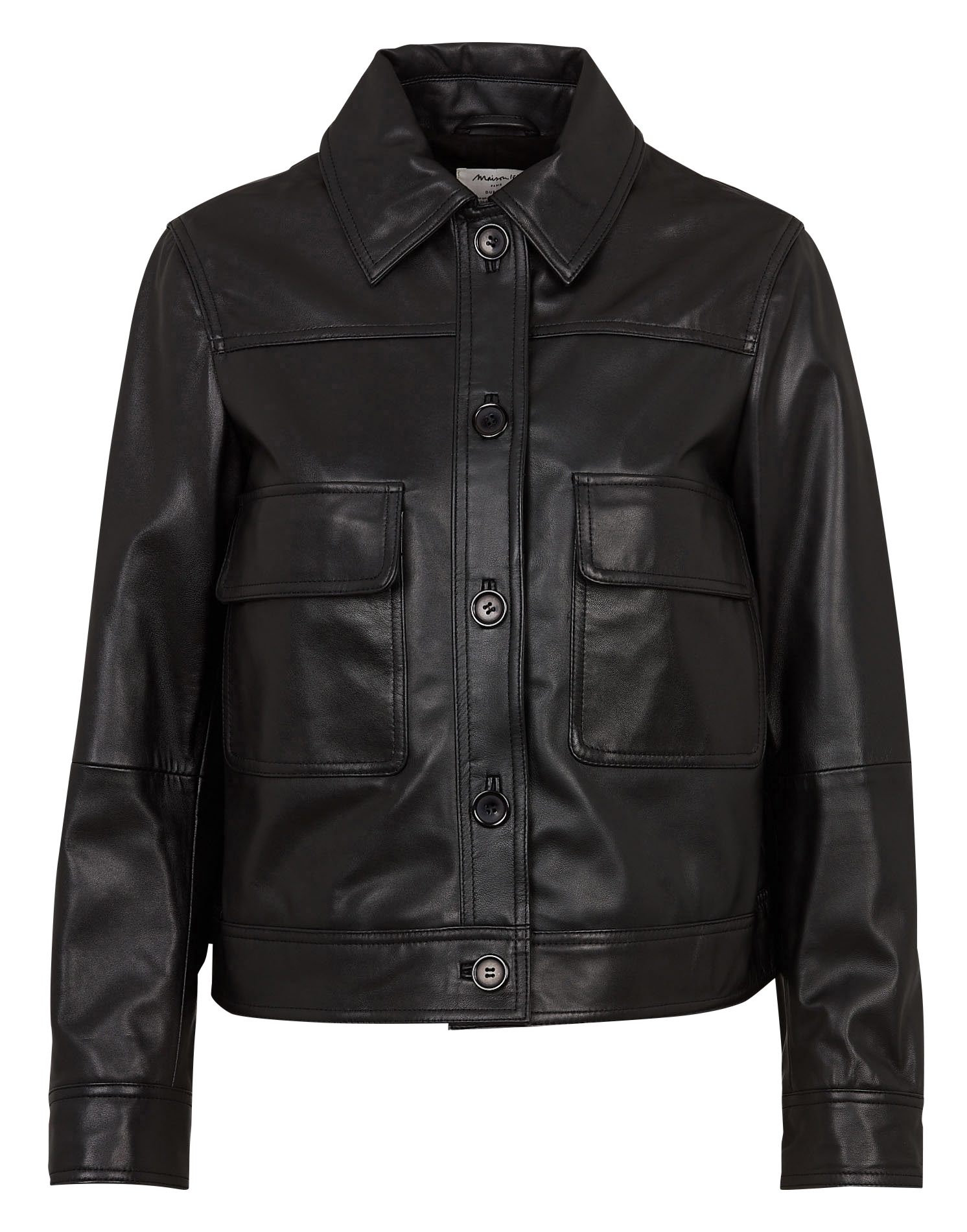 Veste droite boutonnée en cuir MAISON 123 Noir
