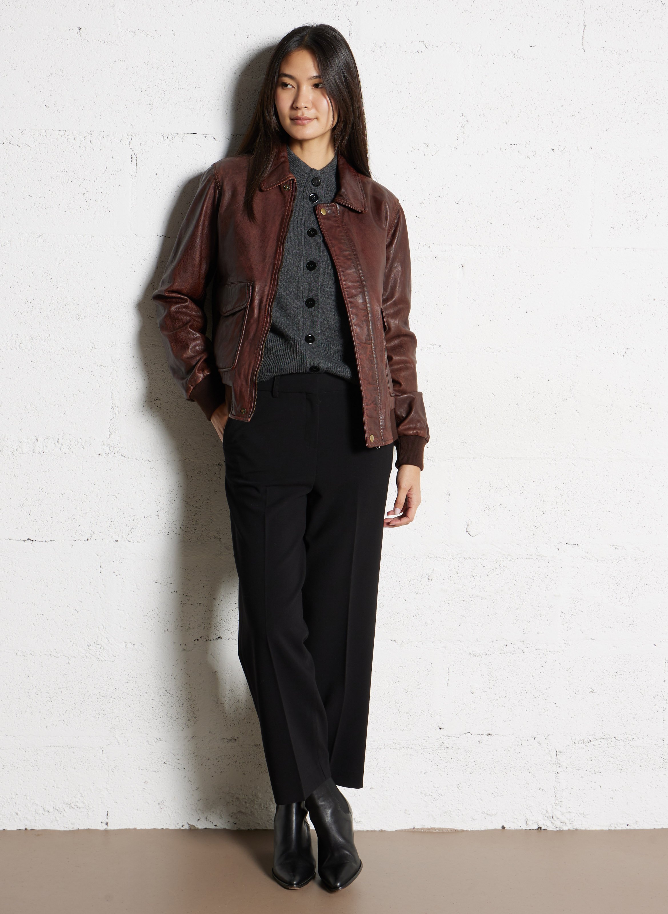 Straight leather jacket with distressed effect MAISON 123 Red