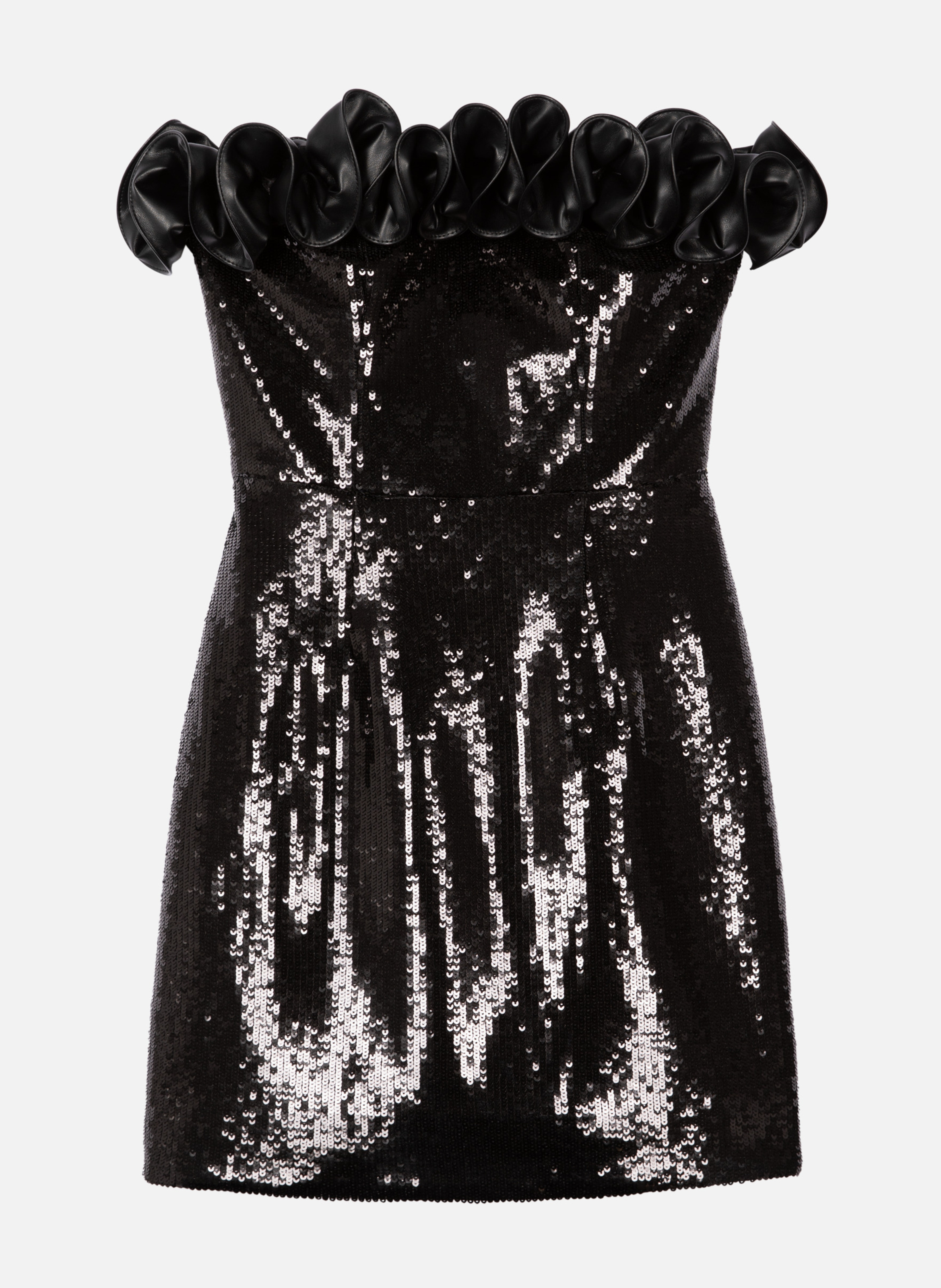 Short strapless dress with sequins and faux leather detail THE KOOPLES Black