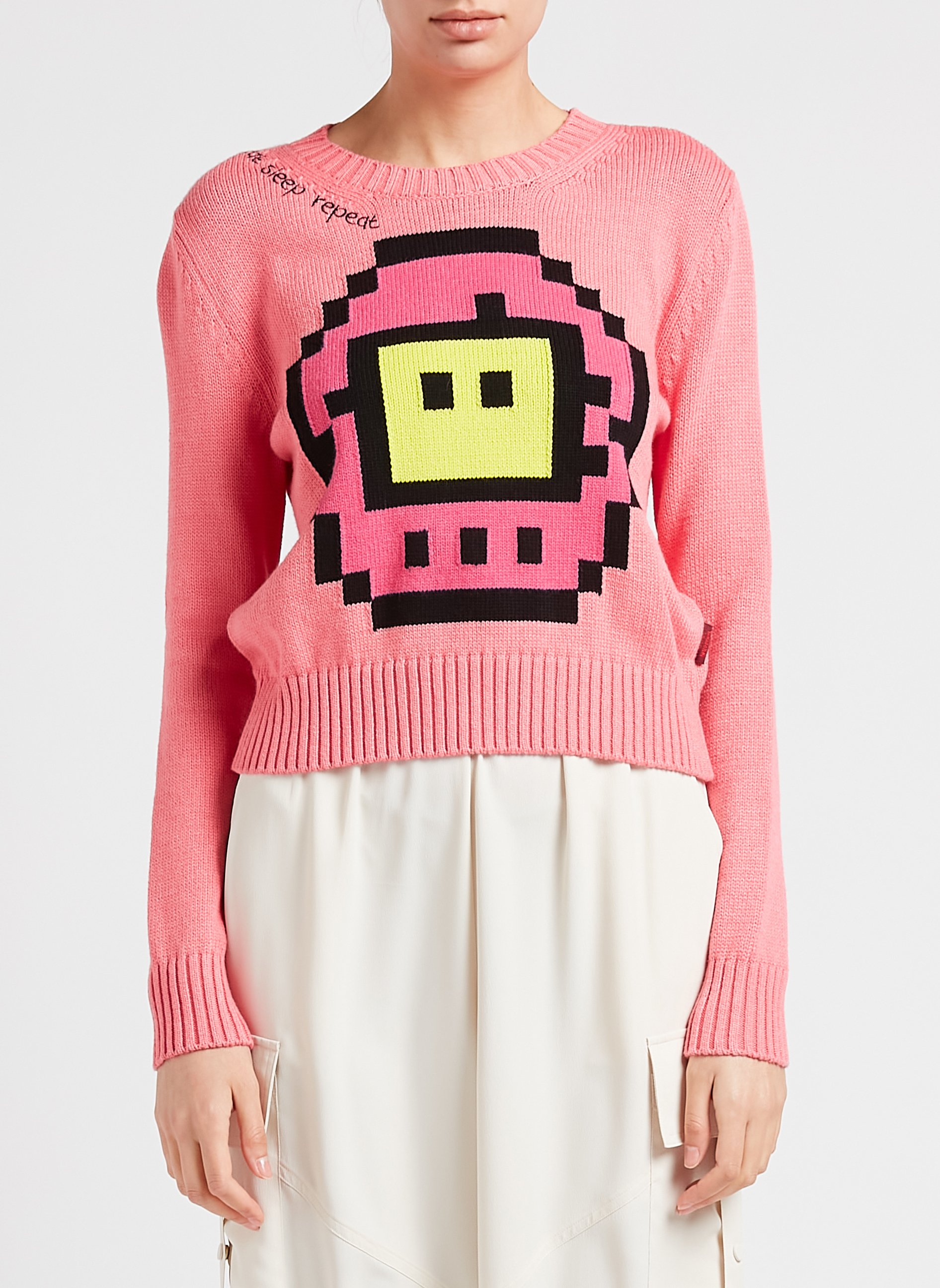 Jacquard-Rundhalspullover aus Strick-Mix MAX&Co. Rosa