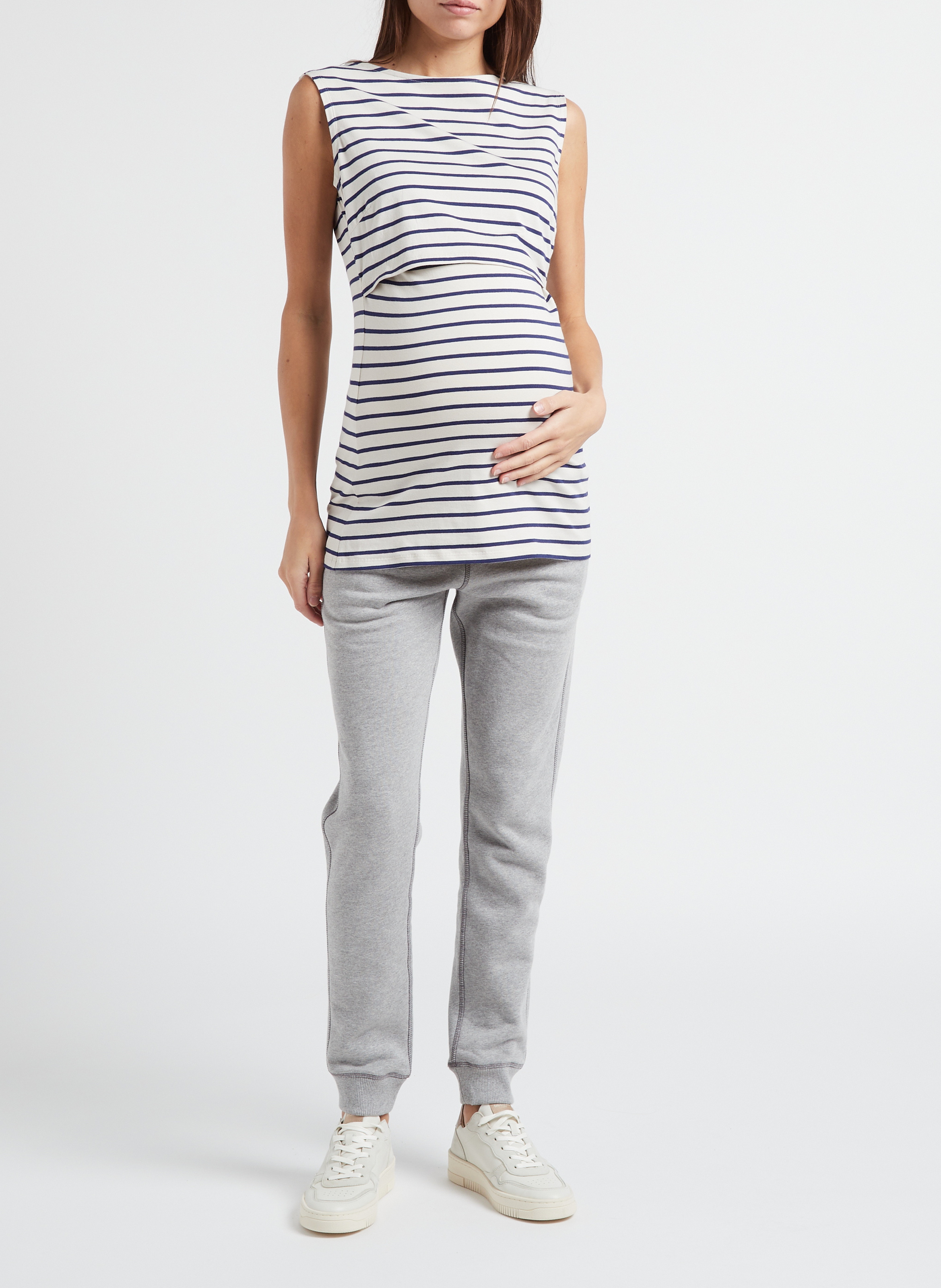 Canotta per allattare collo a barchetta a righe in cotone bio stretch BOOB Multicolore