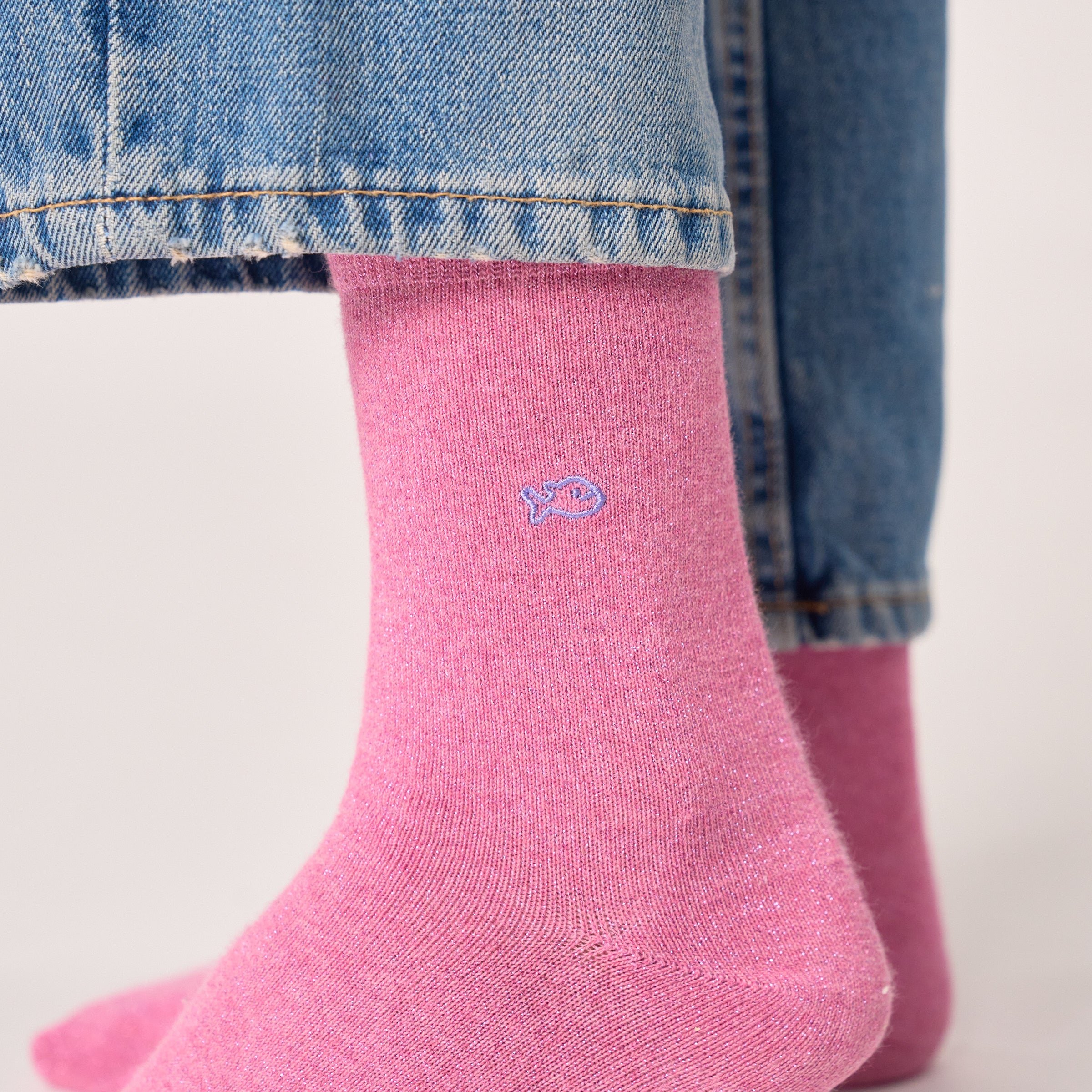 Solid Combed Cotton Glittery Socks BILLYBELT Pink