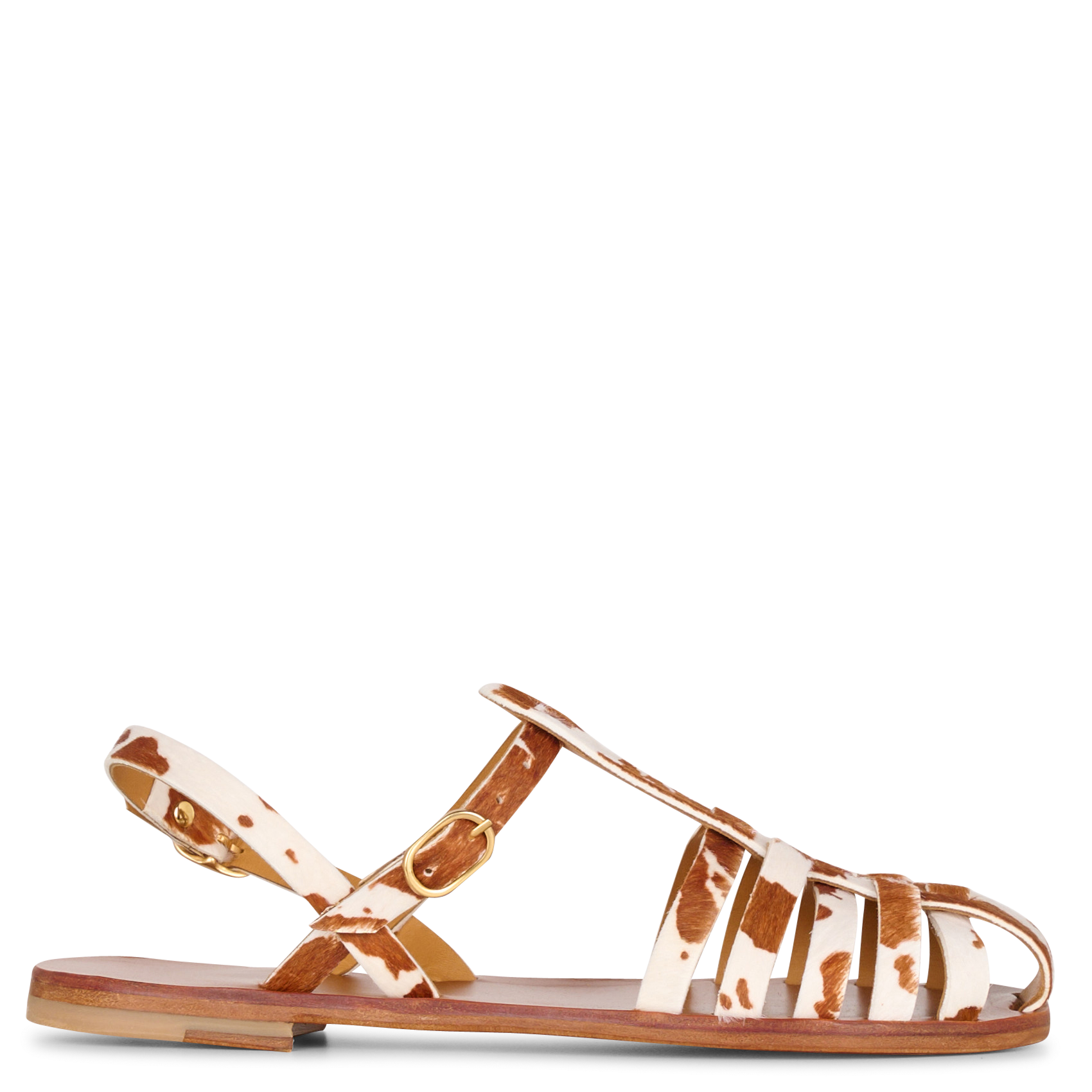 Platte sandalen van generfd leer met koeienhuid effect MAMA PRAIA Veelkleurig