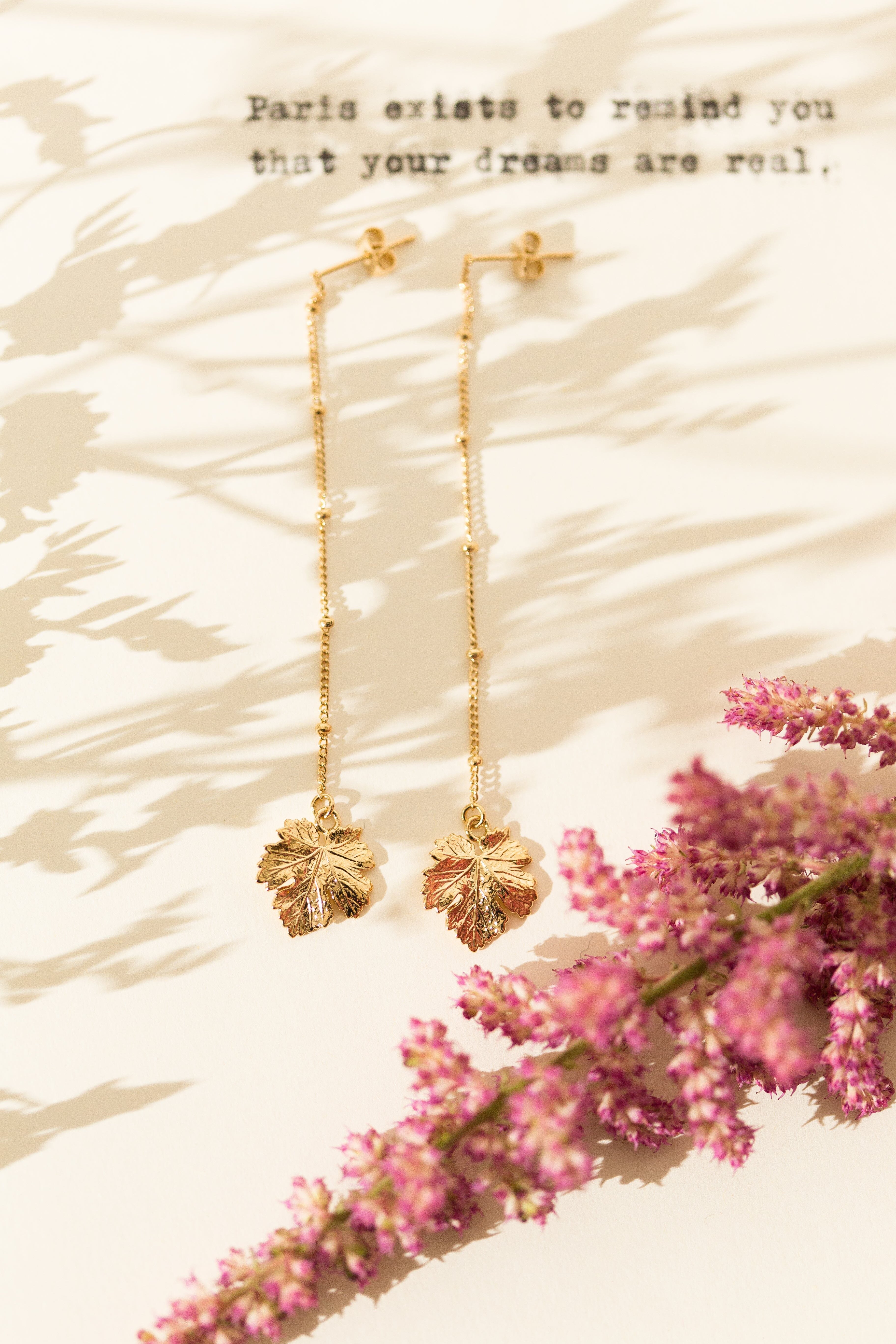 Silver-plated leaf drop earrings MONSIEUR SIMONE Golden