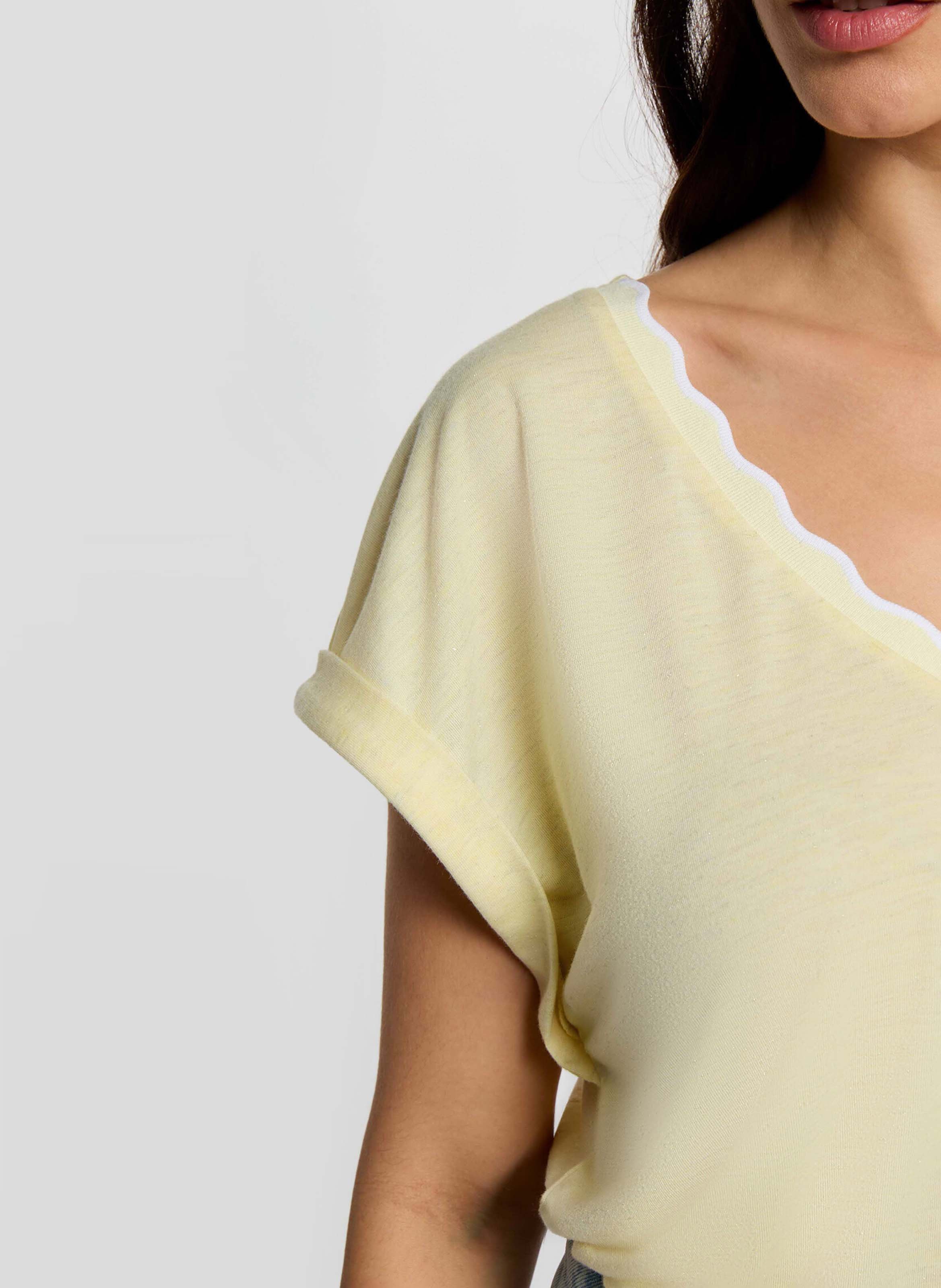 T-shirt met V-hals in effen recht model MORGAN Geel