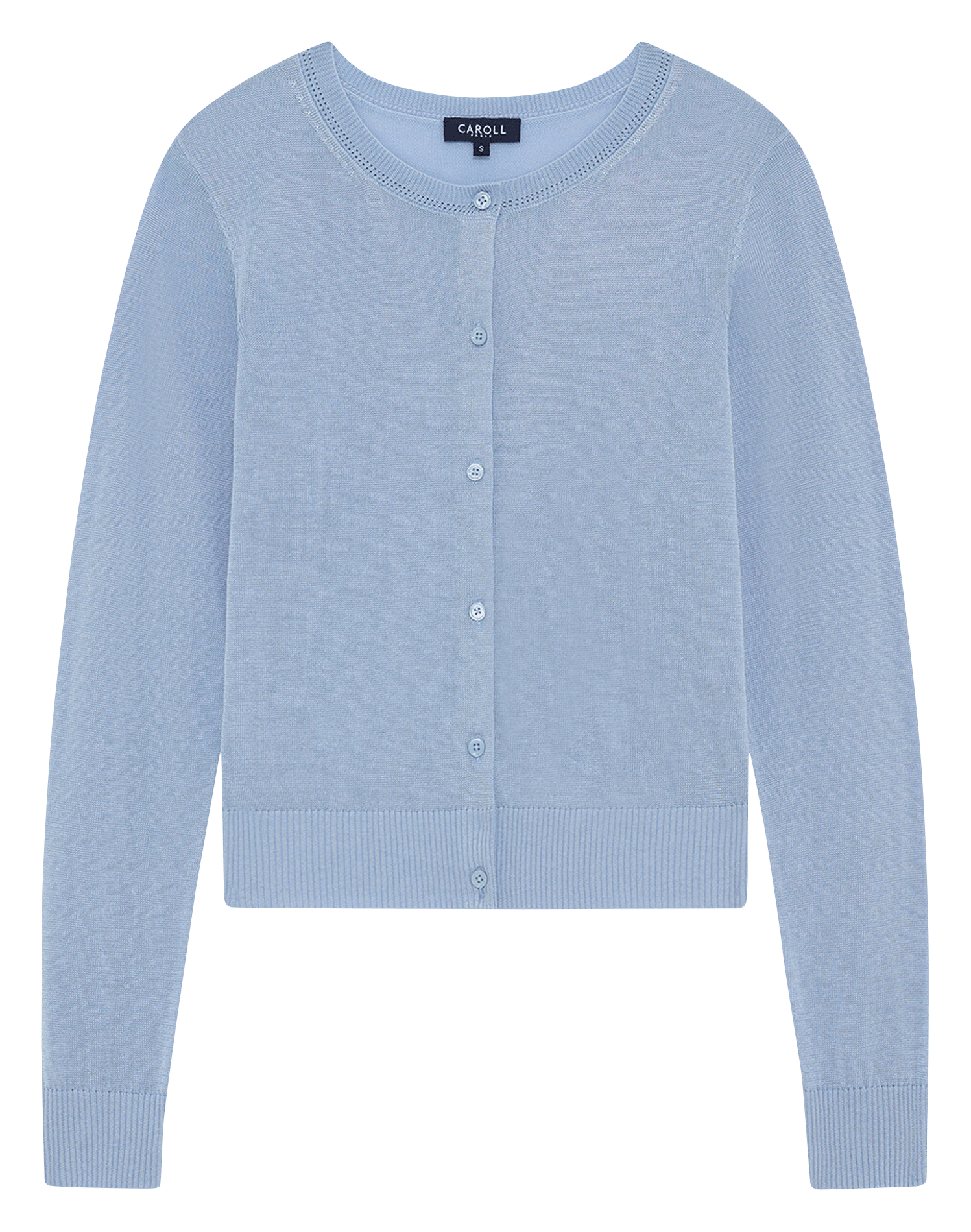 Cardigan col rond en coton mélangé CAROLL Bleu
