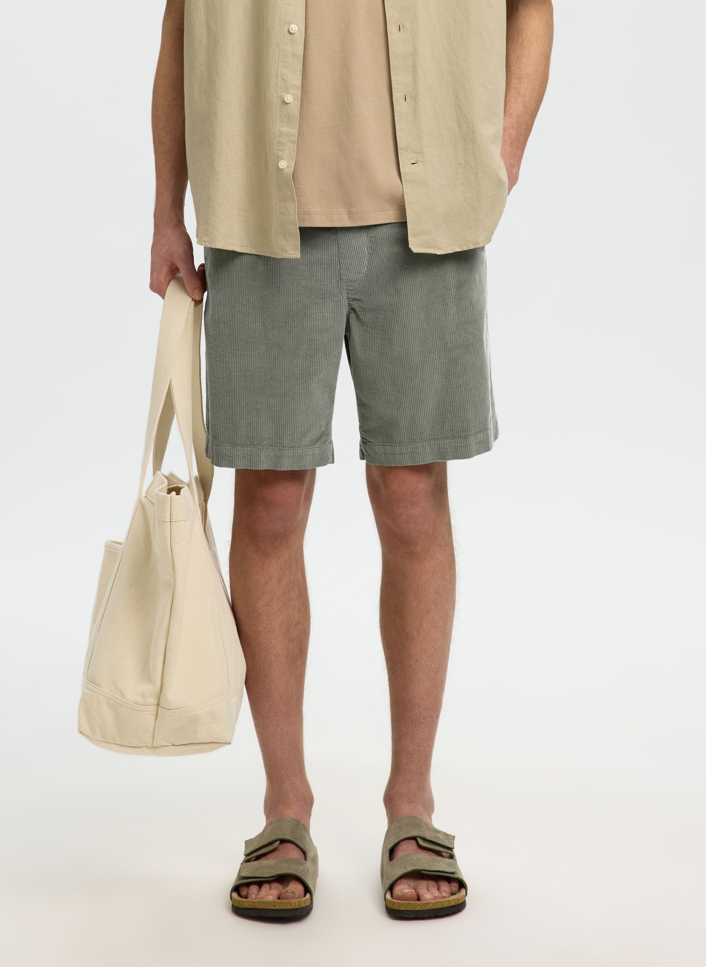 Short droit en coton bio mélangé SELECTED Gris